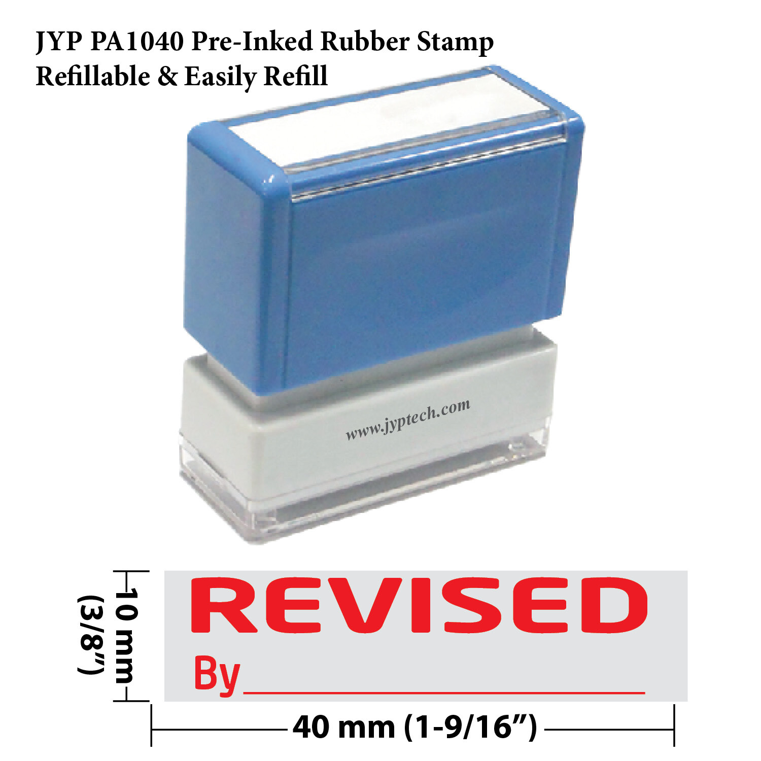 Revised & By - JYP PA1040 Pre-Inked Rubber Stamp (Red Ink)