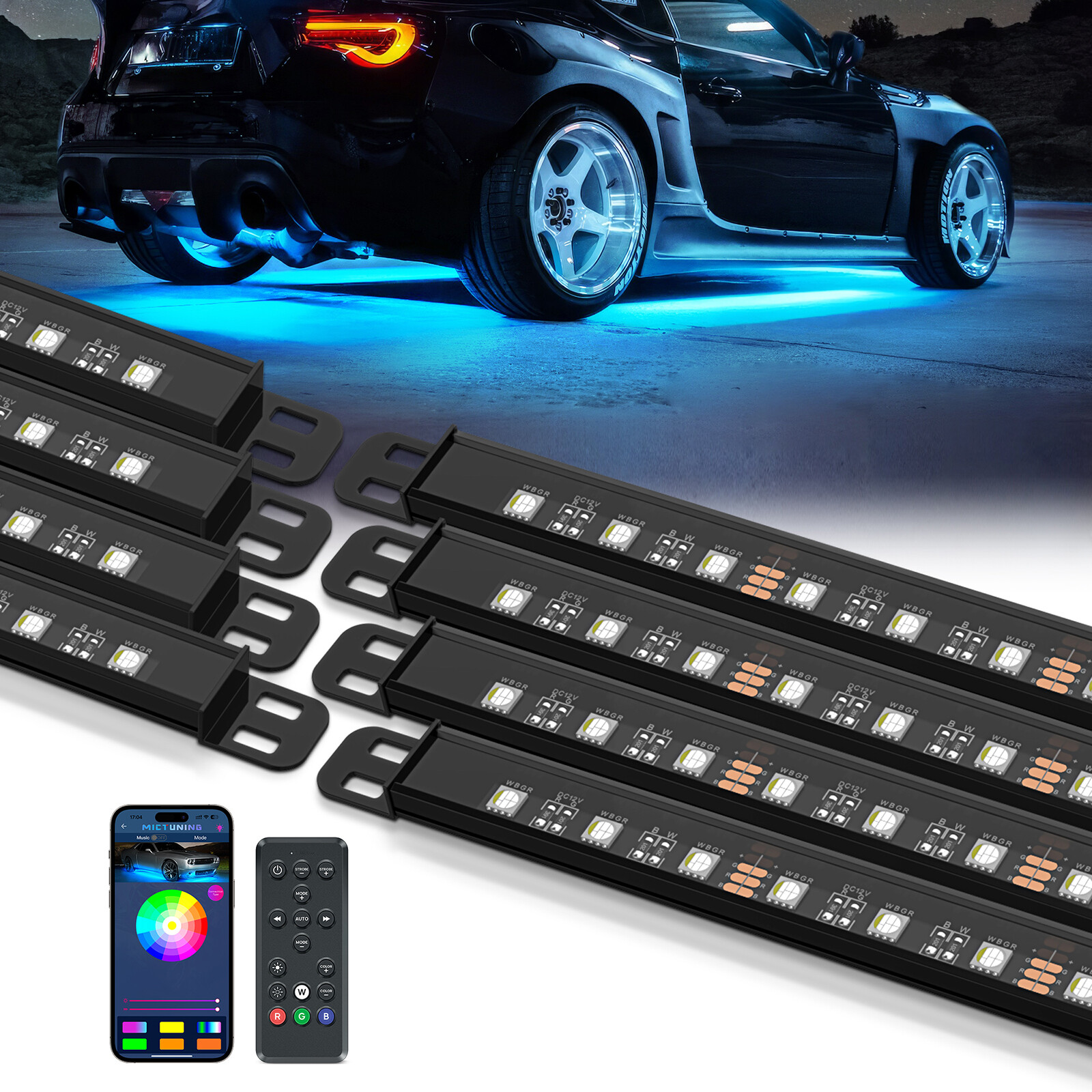 Waterproof N8 Aluminum RGBW LED Car Underglow Lights, Exterior Underbody Led Kit
