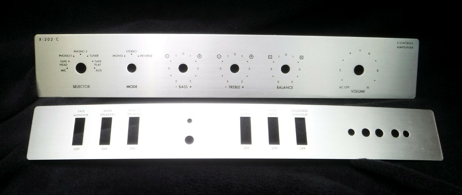 Fisher X-202-C Vacuum Tube Amplifier Face Panel Insert Set BOTH NOS Original!