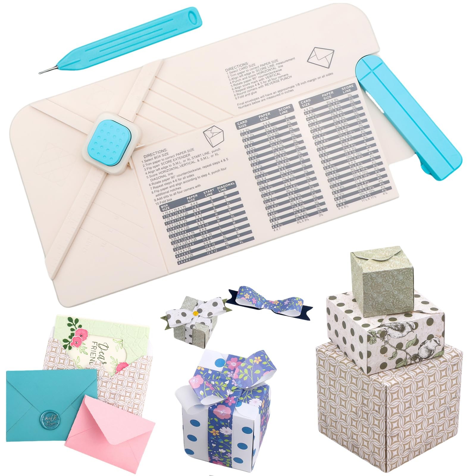 Envelope Punch Board, 3-in-1 Envelope Maker, Bows, Gift Box Punch Boards for ...