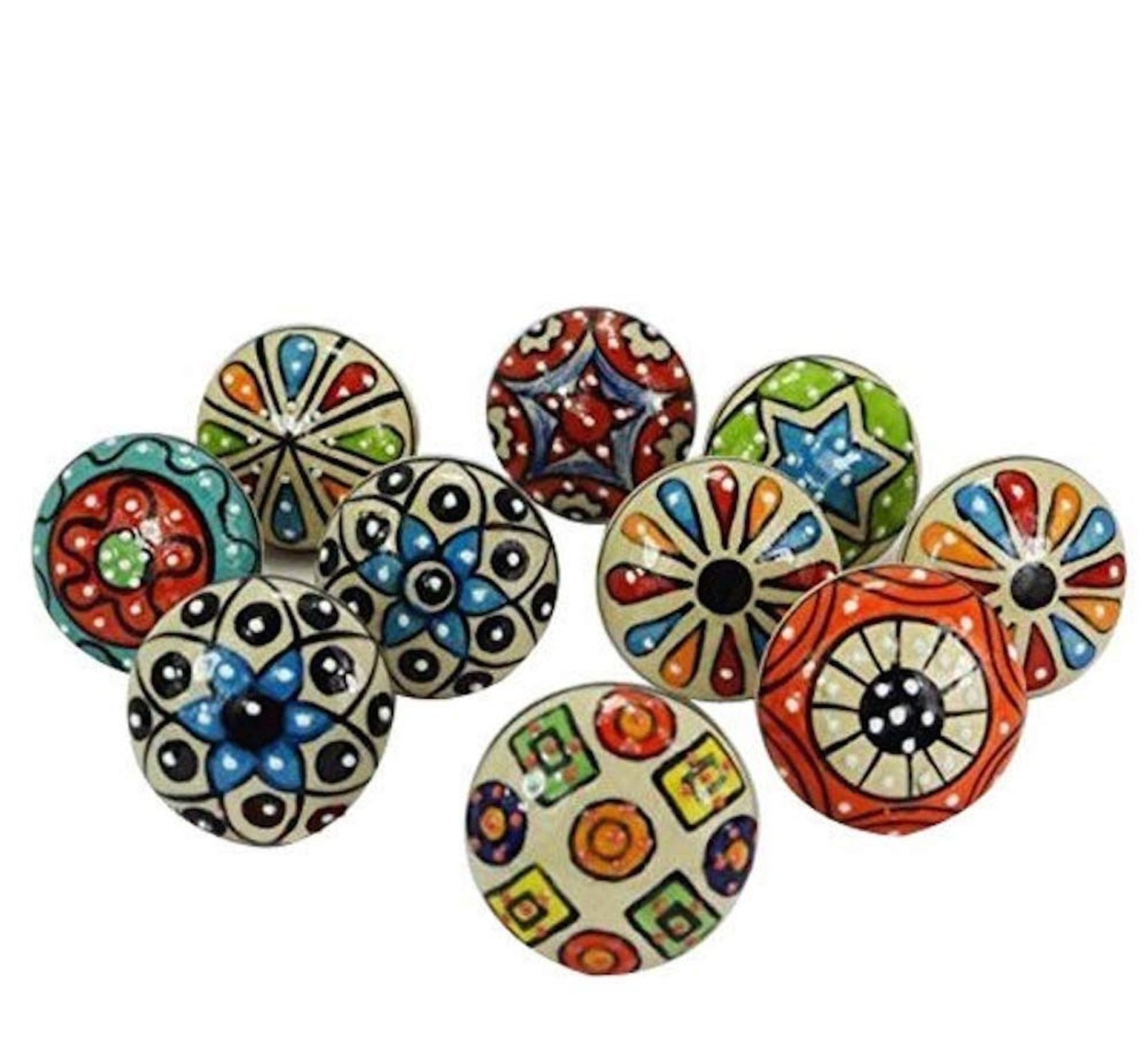 DORPMARKET JSR 10 Pieces Set Dotted Ceramic Cabinet Colorful Knobs Furniture ...