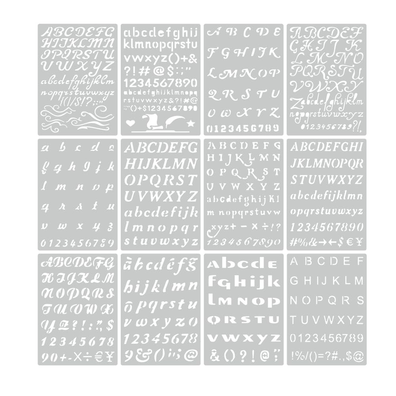 Letter Number Symbol Stencils, 12 Pack, 7 x 5 inches, for Diary Planner Scrap...