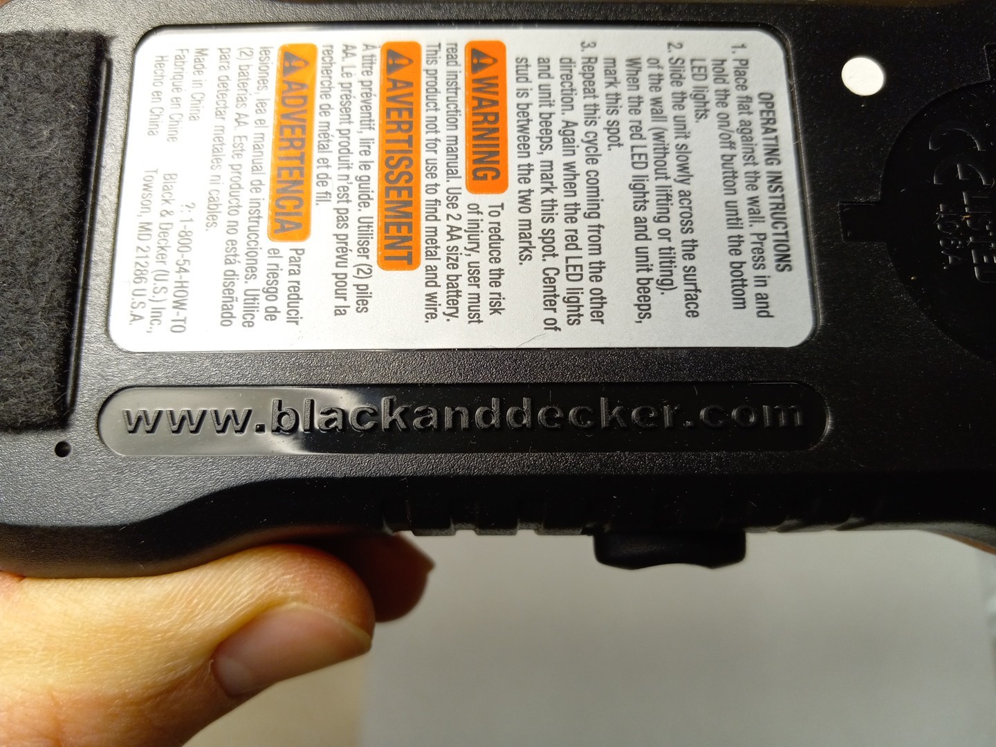 Black and Decker SF100 Stud & Metal Sensor Finder LED Indicators