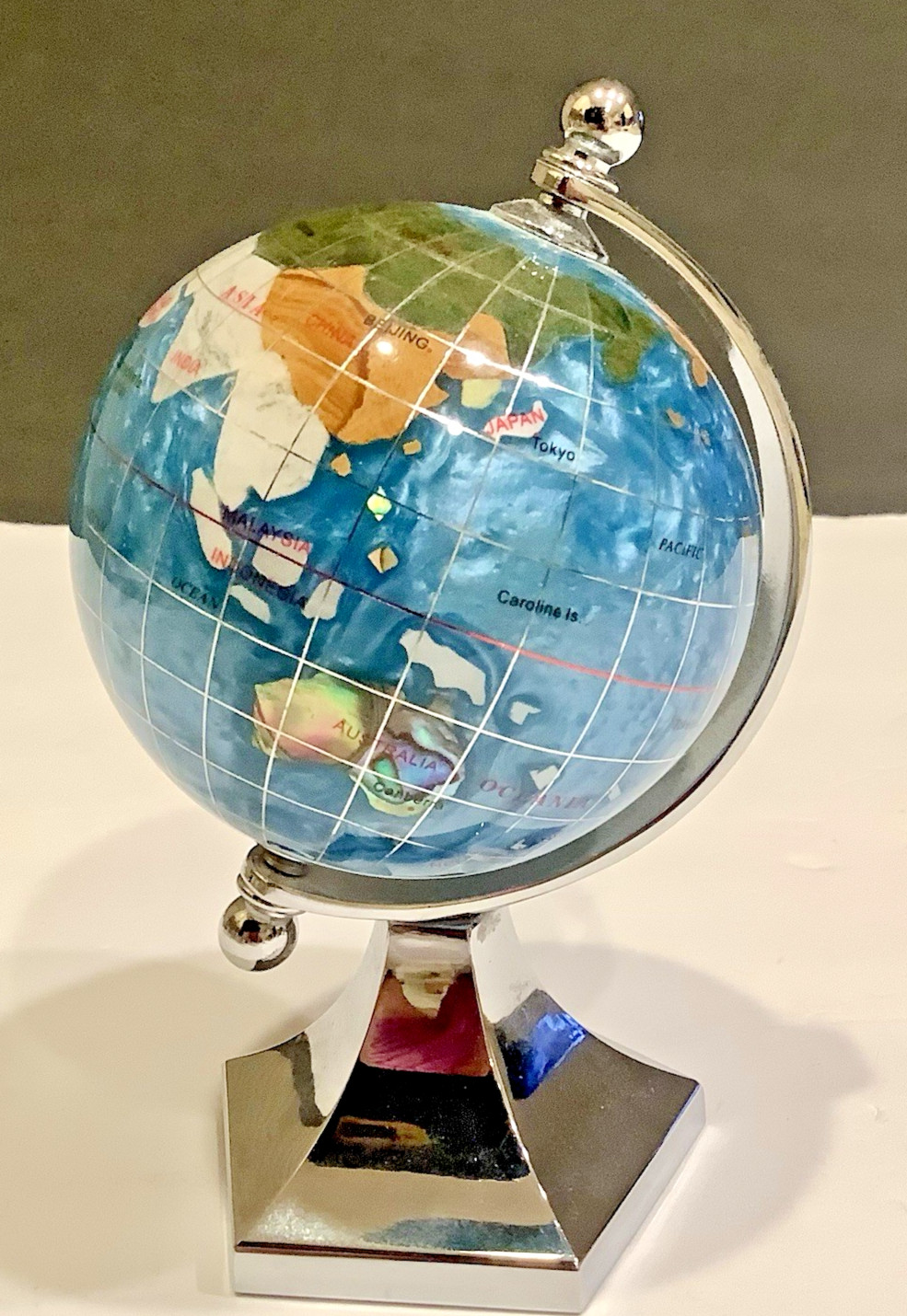 GEMSTONE Globe 6” Desk Size Lapis MOP Jade Jasper Turquoise more
