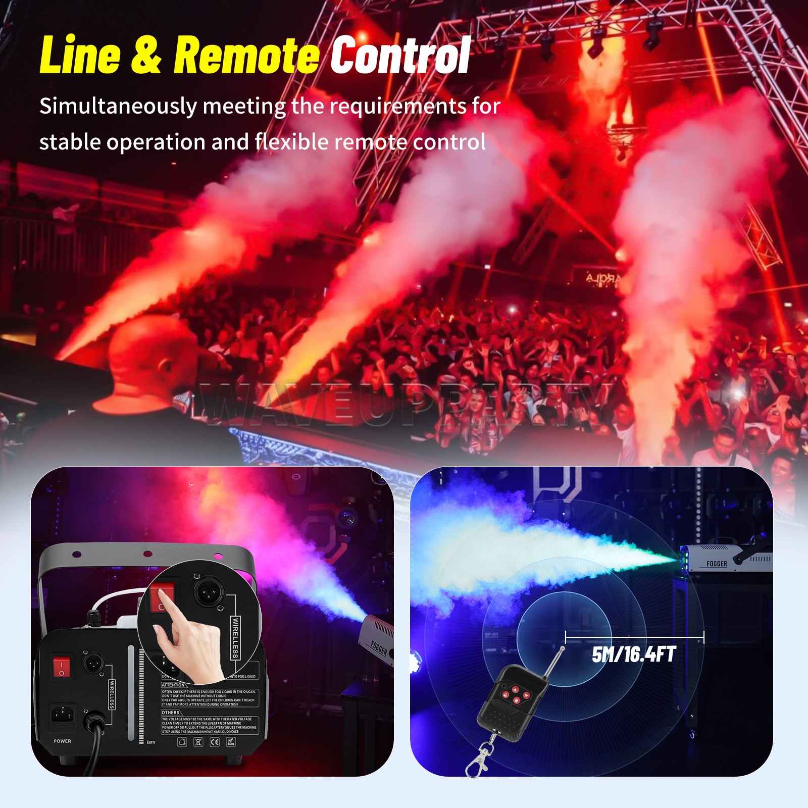 PAIDUN 1500W LED RGB Smoke Fog Effect Machine DJ Event Show Wedding Halloween