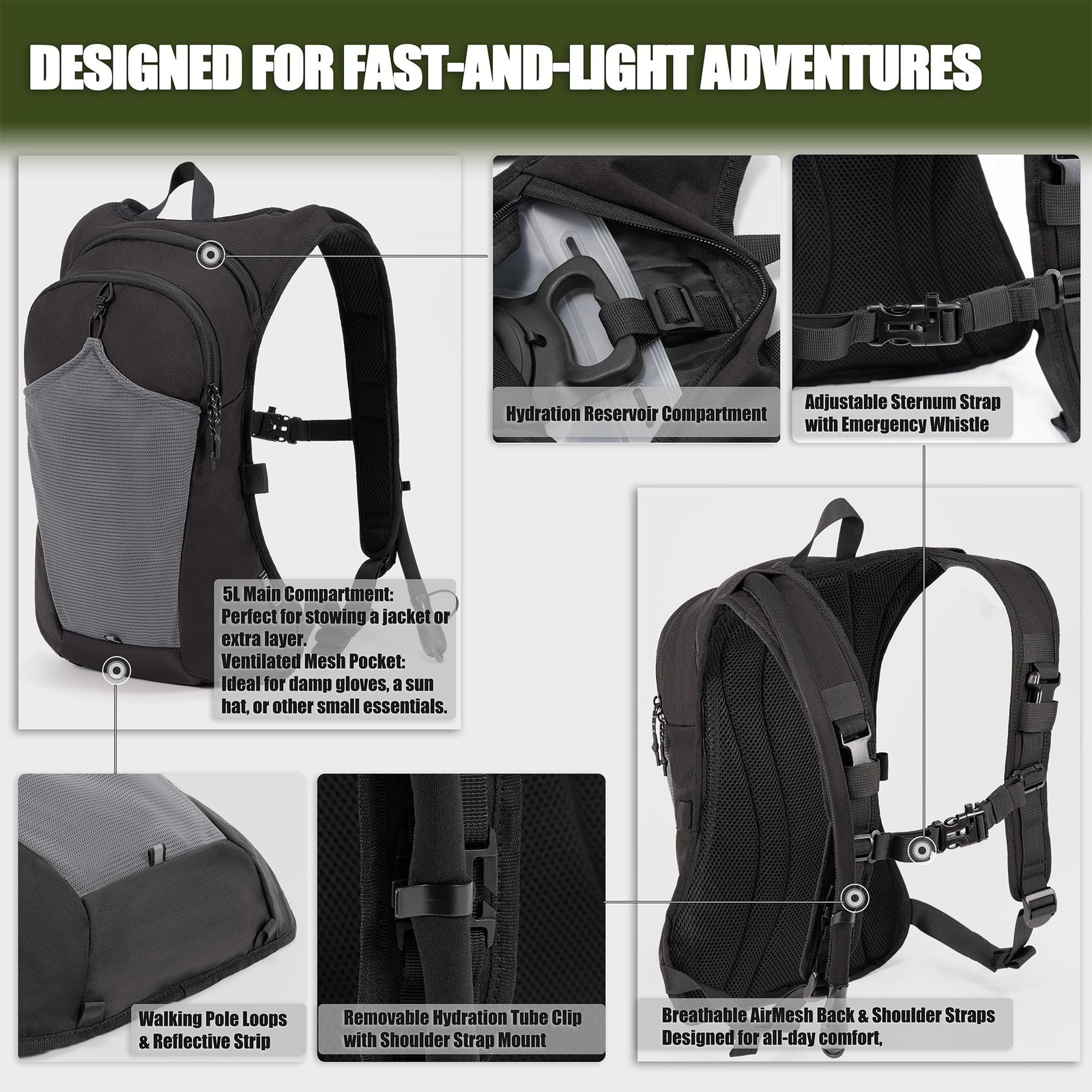 2-in-1 Tactical Chest Pack & Hydration Backpack with 2.5L Water Bladder, Modu...