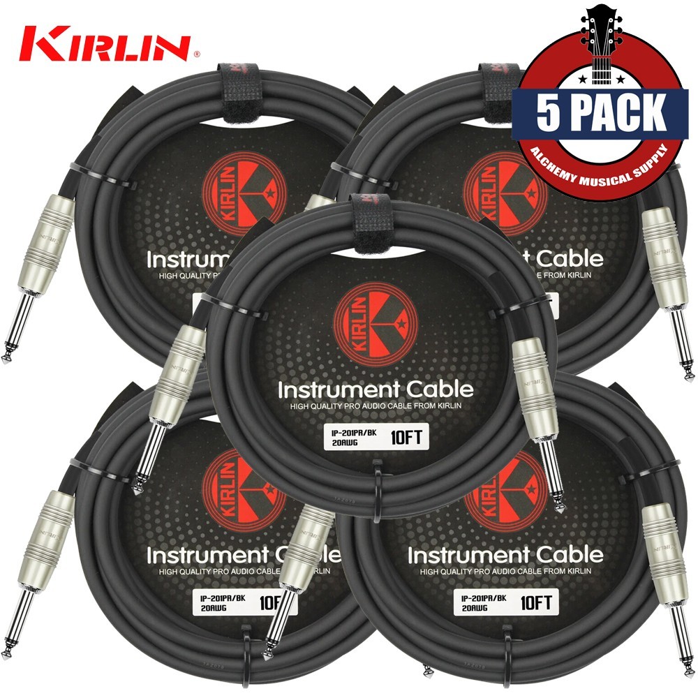 5-PACK Kirlin 10FT 1/4" Straight Male/Male 20 AWG Pro Quality Instrument Cable