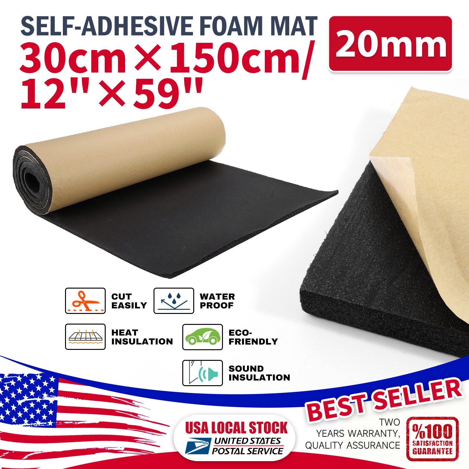 Self-adhesive Car Hood Engine Foam Sound Deadener Heat Insulation Fireproof Pad