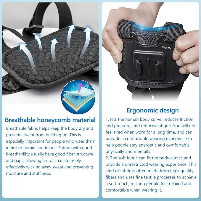 Suptig Chest Mount, Adjustable Strap, Breathable adjustable size, Black