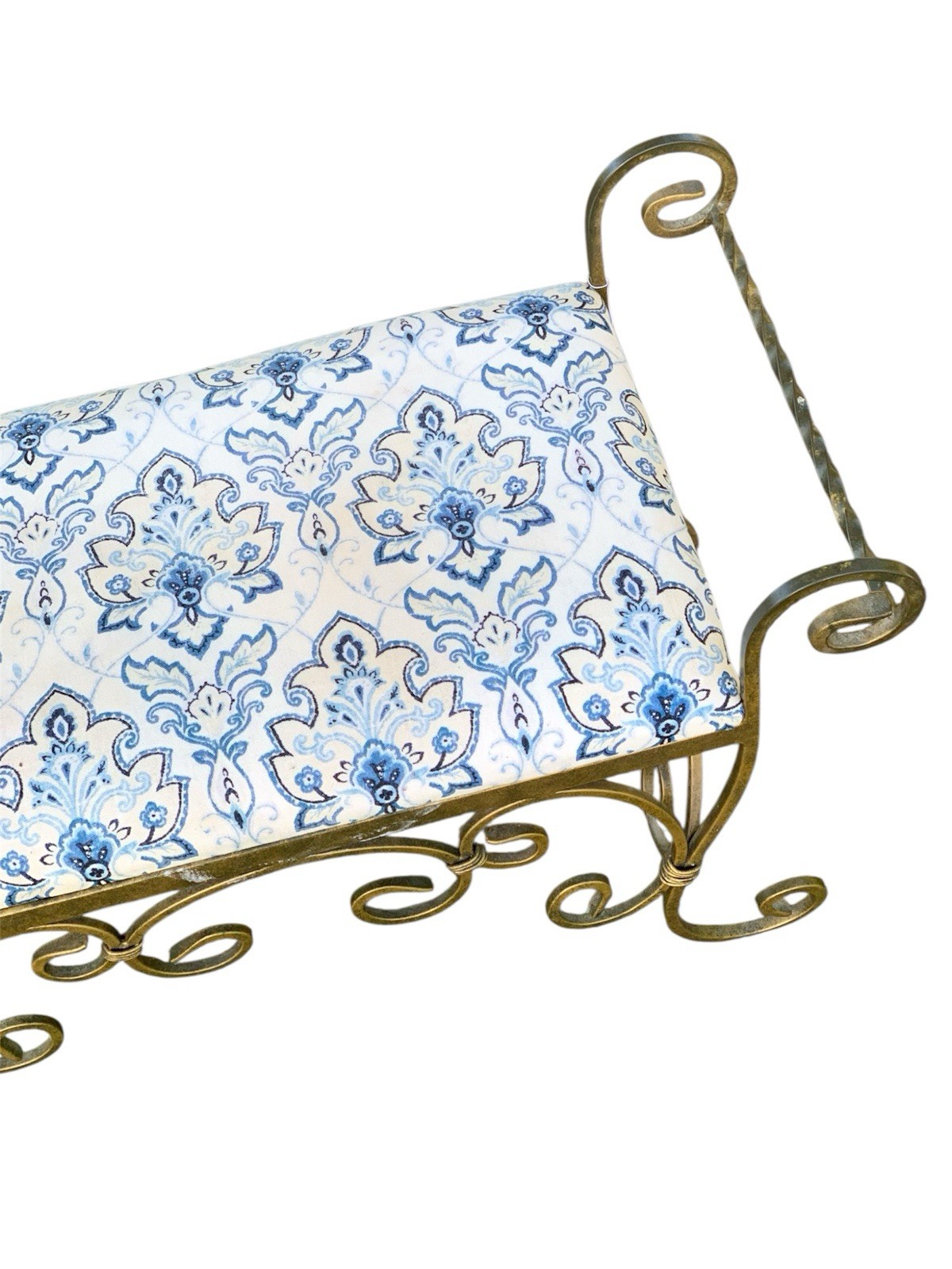 Vintage Gold Gilted Wrought Iron Metal French Regency Bridgerton Scroll Bench