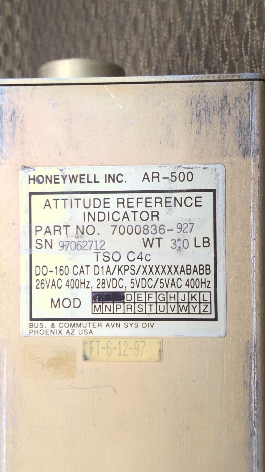 Honeywell Attitude Reference Indicator AR-500 7000836-927