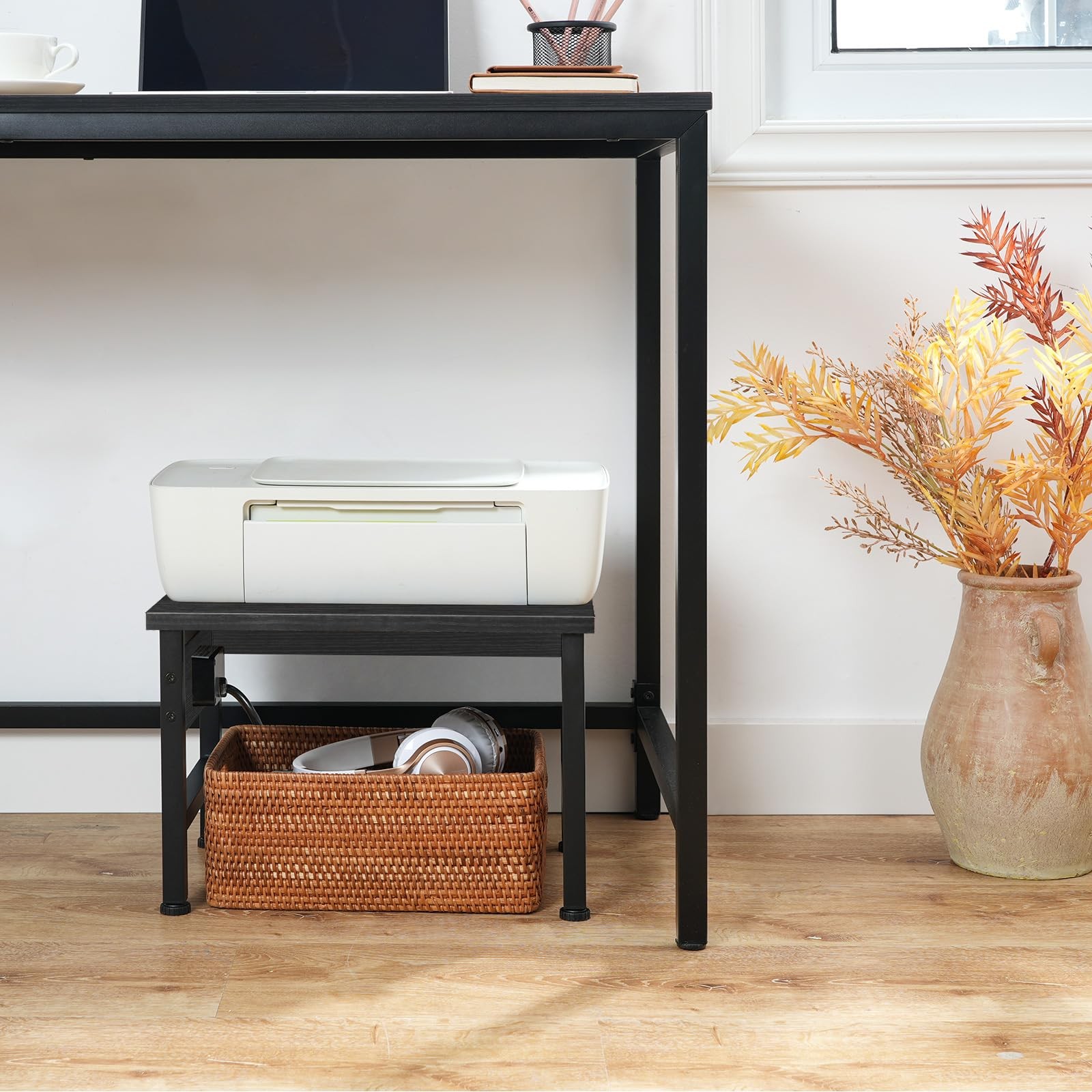 Desktop Printer Stand Charging Station Small Table Storage Hook Cart Black