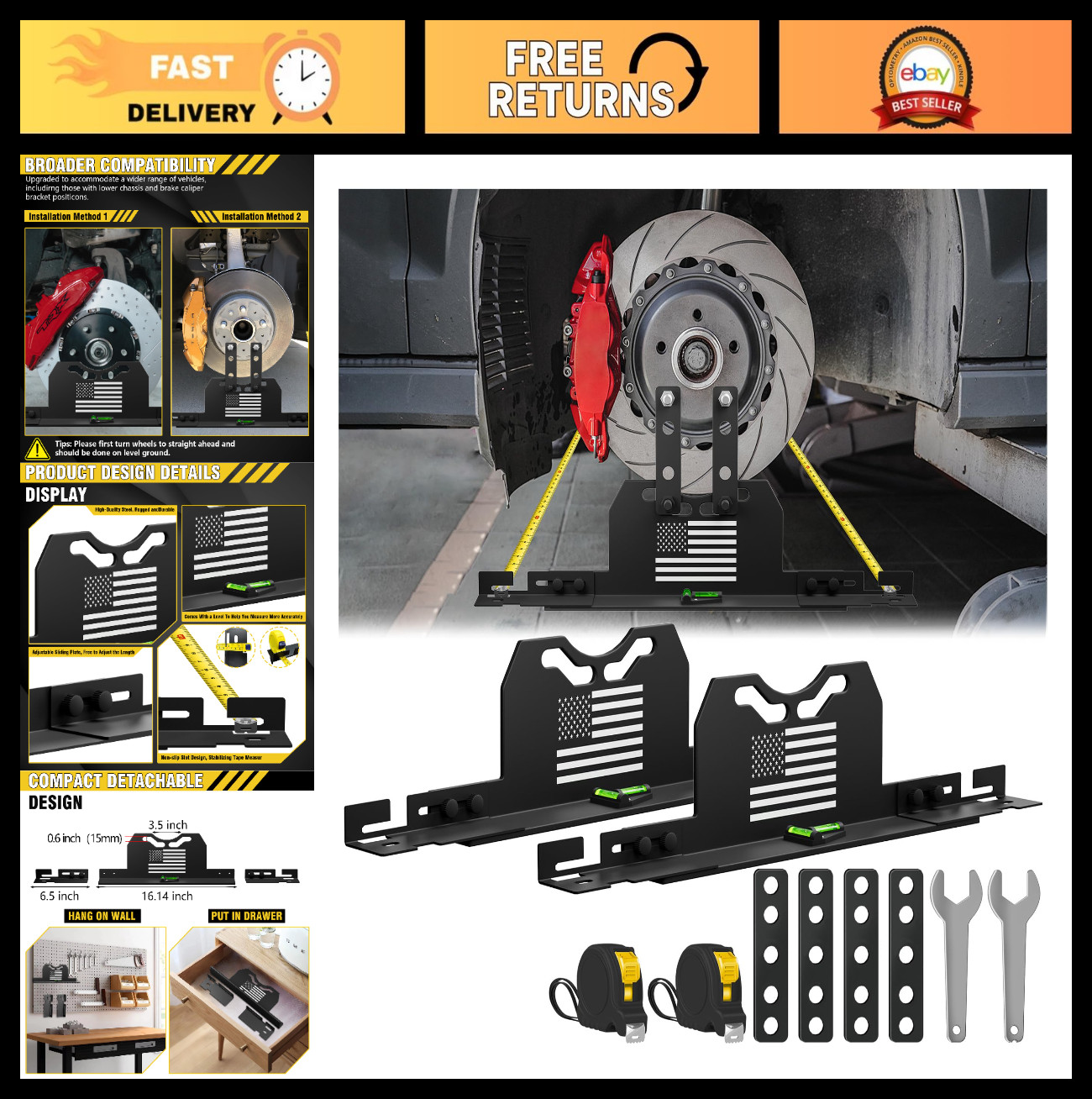 2026 Wheel Alignment Tool Kit - 2 PCS Toe Plates & Measuring Tapes for Cars/SUVs
