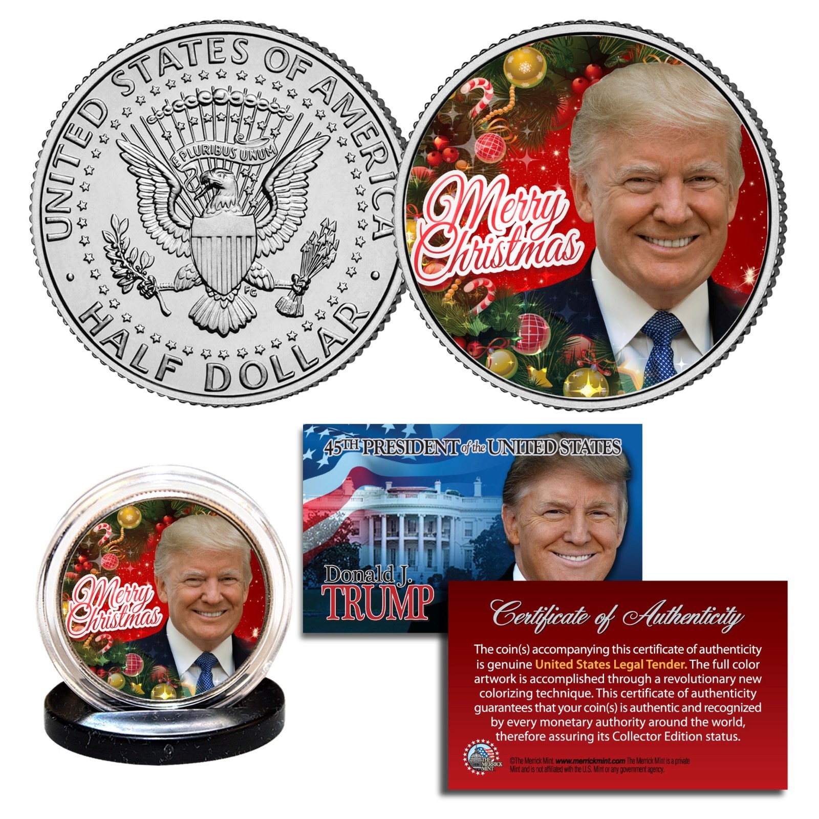 DONALD TRUMP Official XMAS Merry Christmas JFK Kennedy Half Dollar U.S. Coin