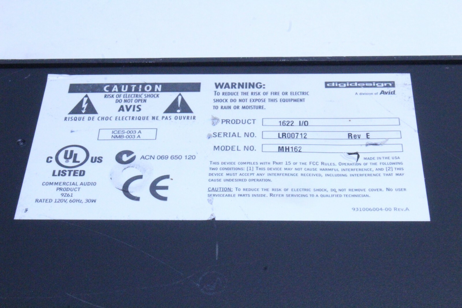 Digidesign 1622 I/O Audio Interface In Great Working Order