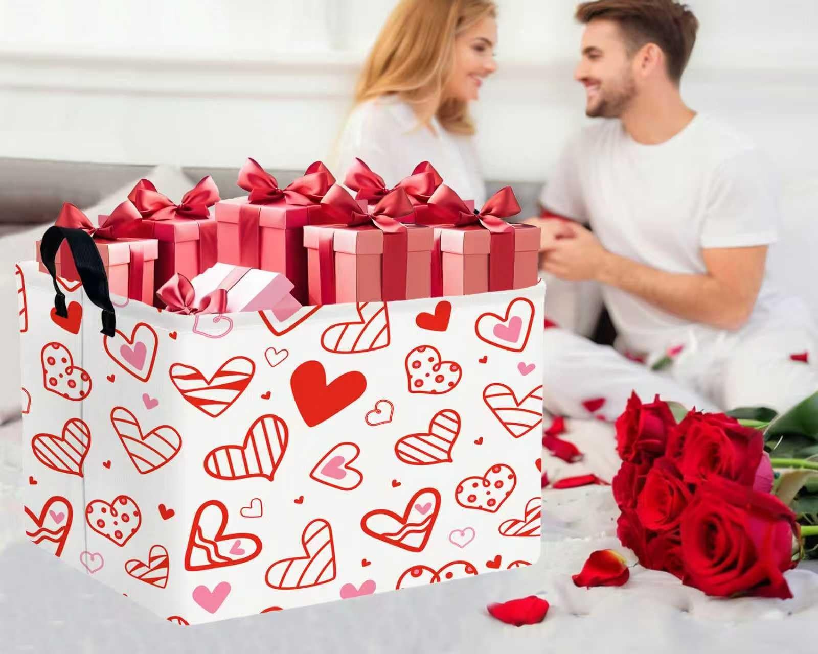 Valentines Day Large Foldable Heart Shaped Storage Box Bins Rectangular Toy
