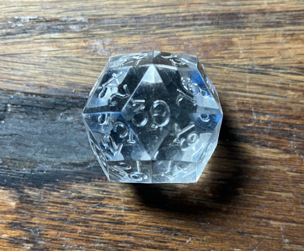 Vintage OOP Armory d30 1-30 Clear Gem Dice - RPG, AD&D, Dungeons and Dragons