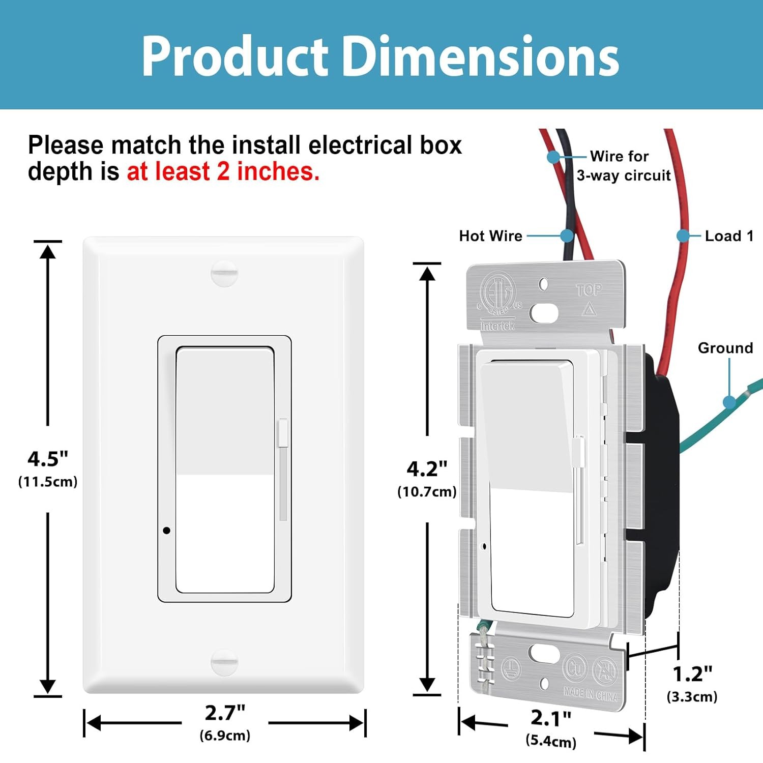 2Packs Decora 3-Way Dimmer Switch for Dimmable 150W LED CFL Lights 600W Halogen