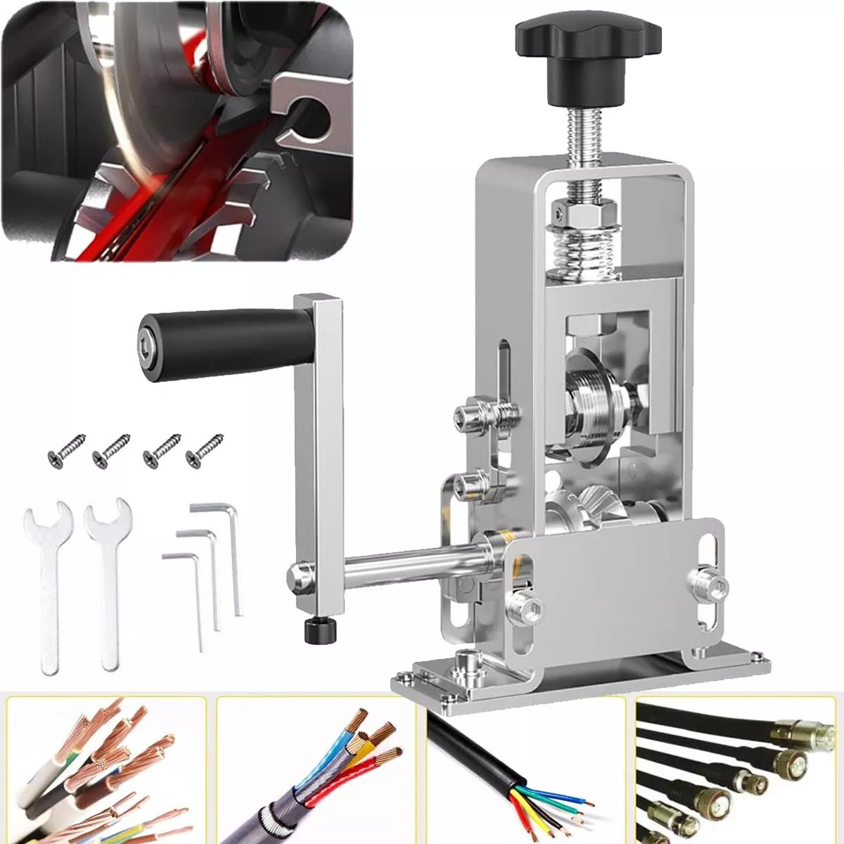 Manual Wire Stripping Machine Portable Cable Stripper 1mm to 25mm Hand Crank US
