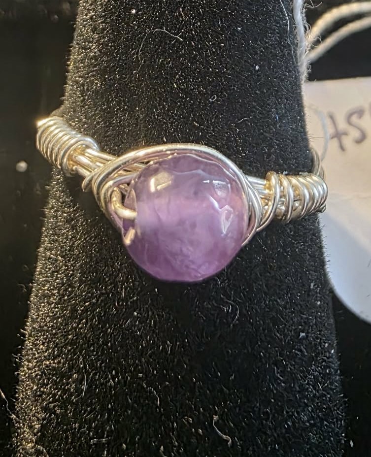 Handmade size 6 Wire-Wrapped Amethyst Ring with Silver-Plated Wire