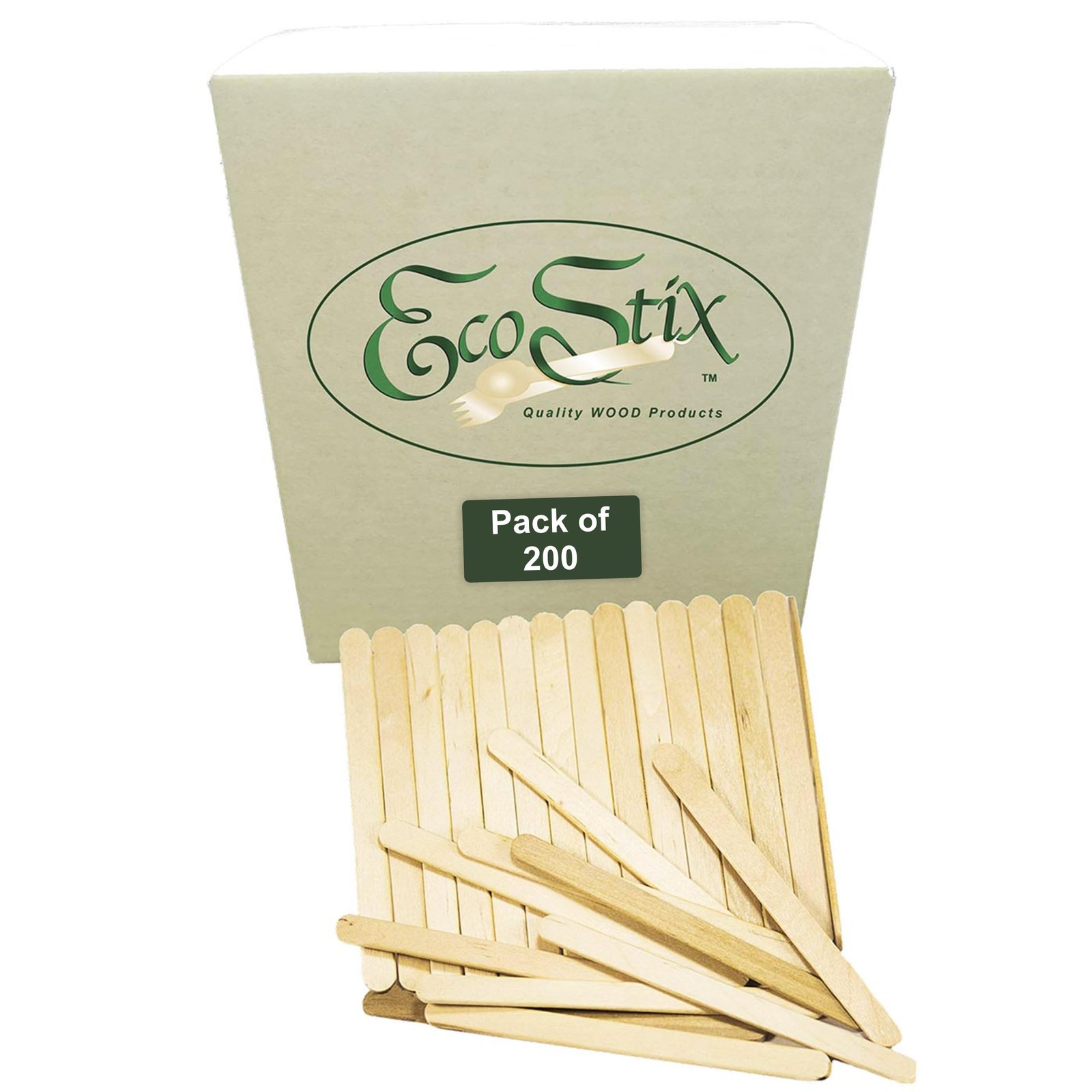 Eco Craft Stix 4-1/2" Wooden Craft Grade Ice Cream Stick - Pack of 200 count