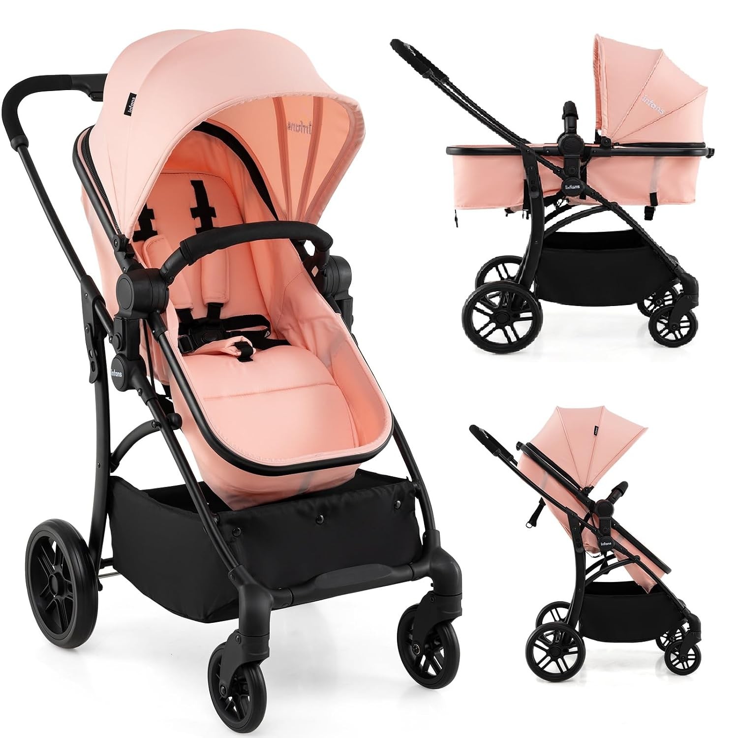 2-in-1 Convertible Baby Stroller w/ Bassinet