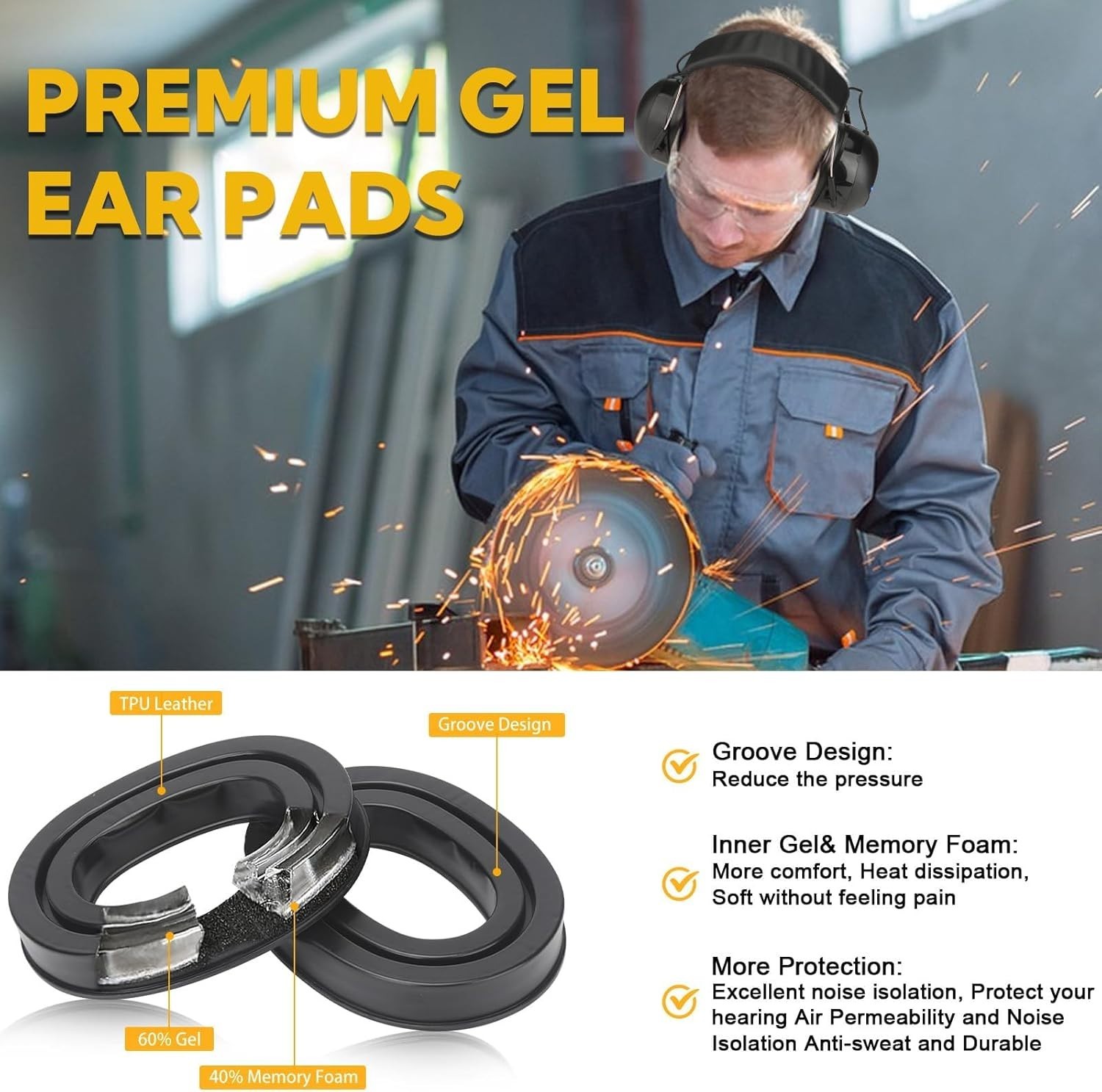 Gel Ear Pads Bluetooth 5.4 Hearing Protection Headphones, 30dB Noise Cancelli...