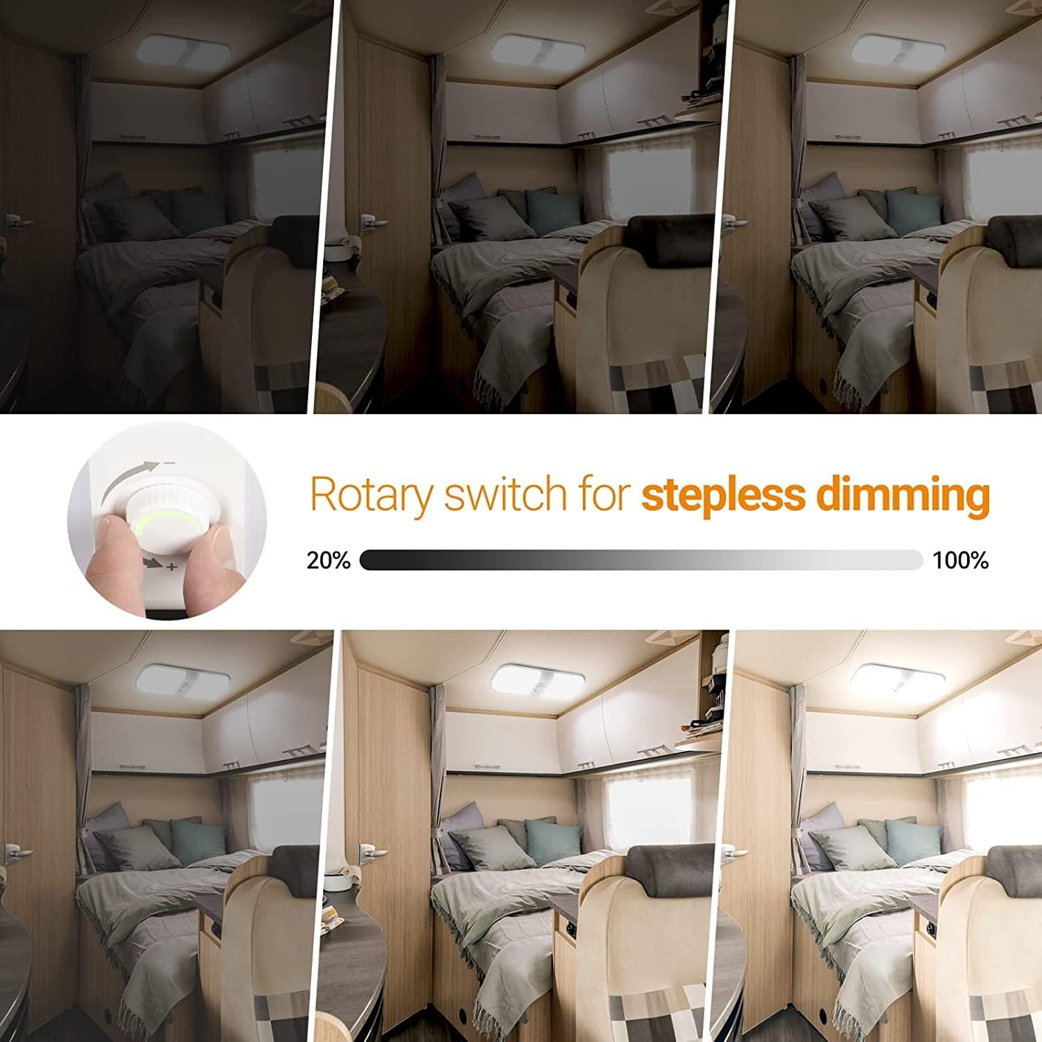 Dimmable 1700LM RV Interior Lights, 3 Color TEM Camper Lighting Solution