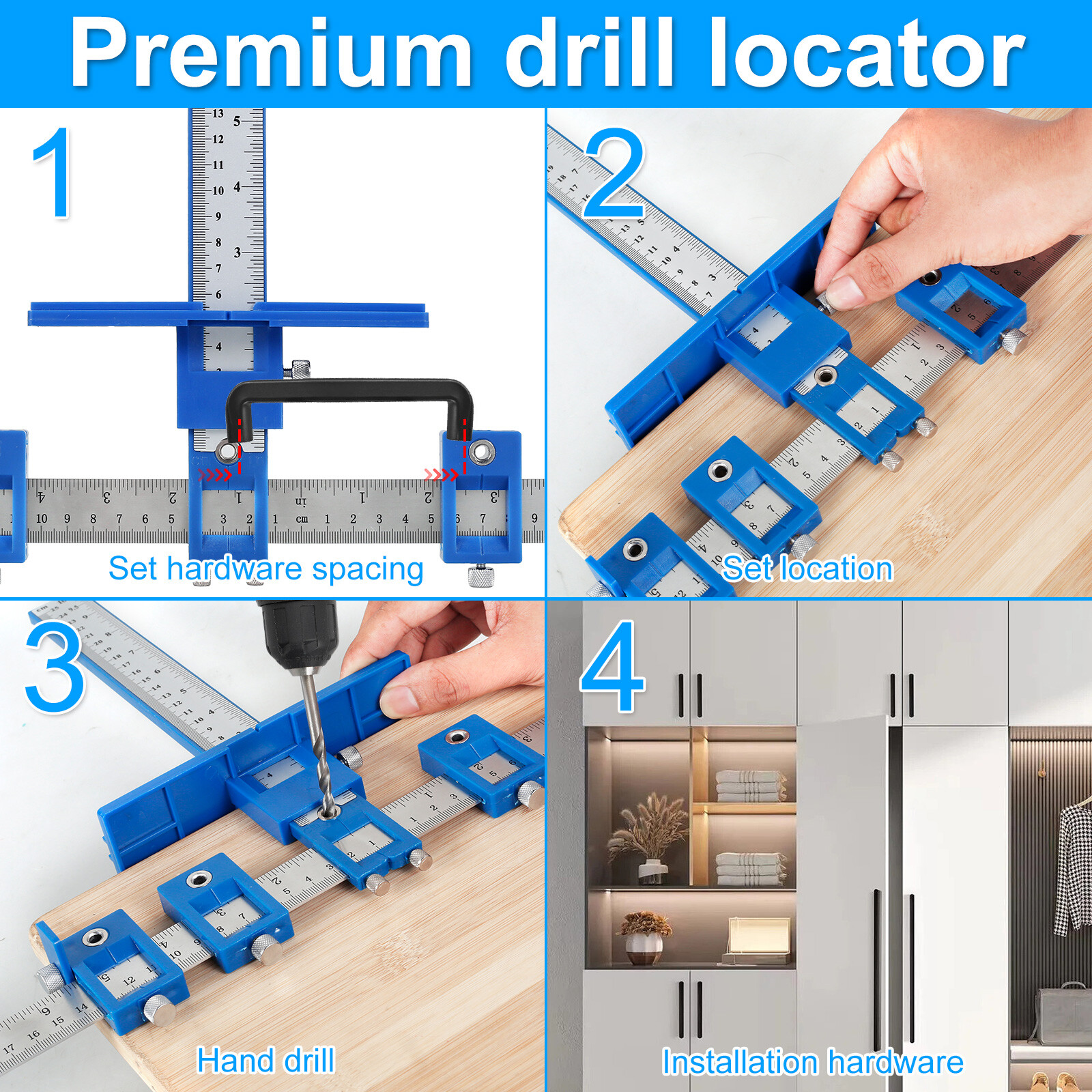 Cabinet Hardware Jig Adjustable Punch Locator Handle Template Tools Drill Guide