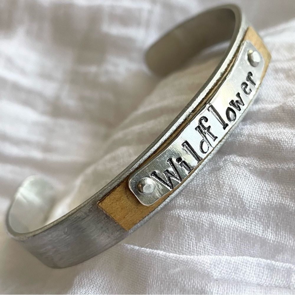 Handmade Wildflower Silver Stamped Adjustable Cuff Bracelet
