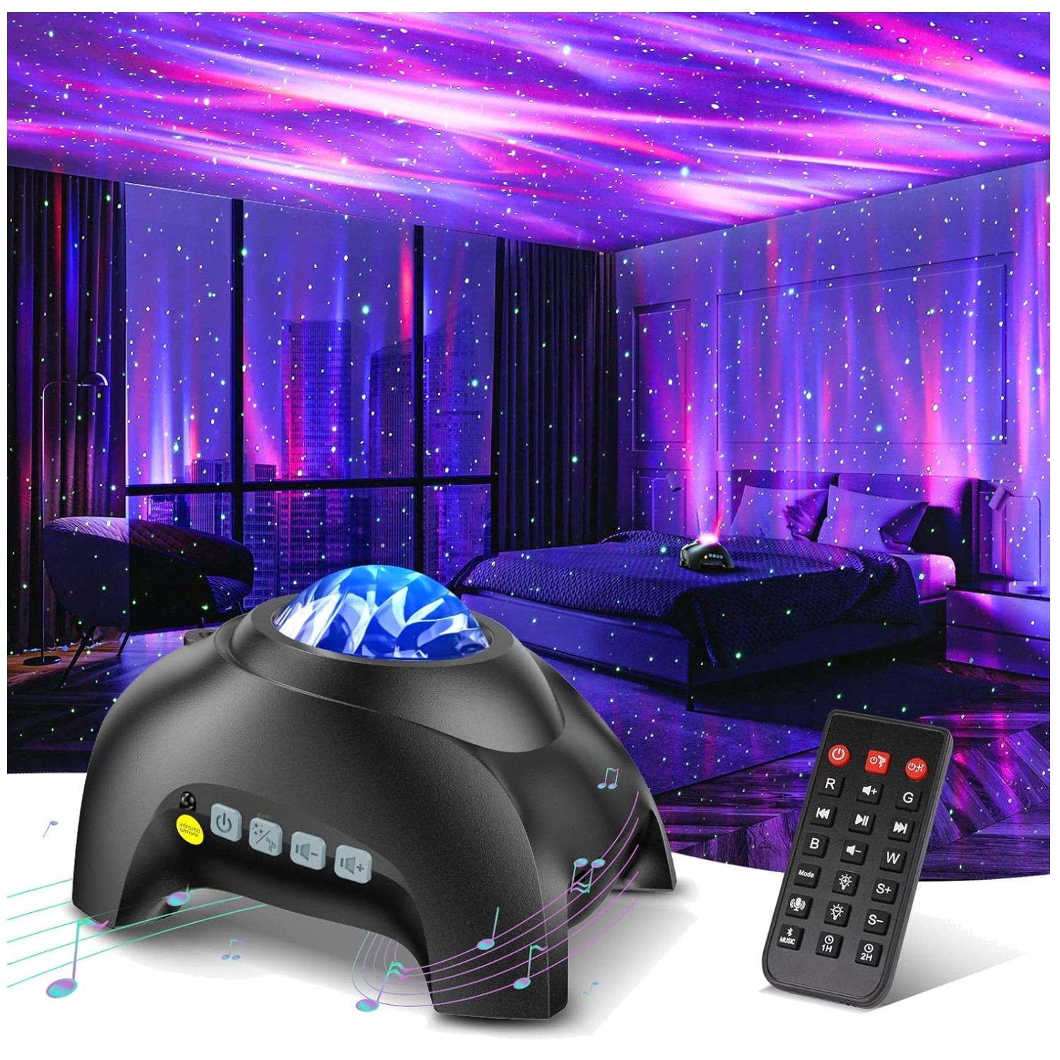 Aurora Projector with 33 Light Effects, Nebula Lamp - Black