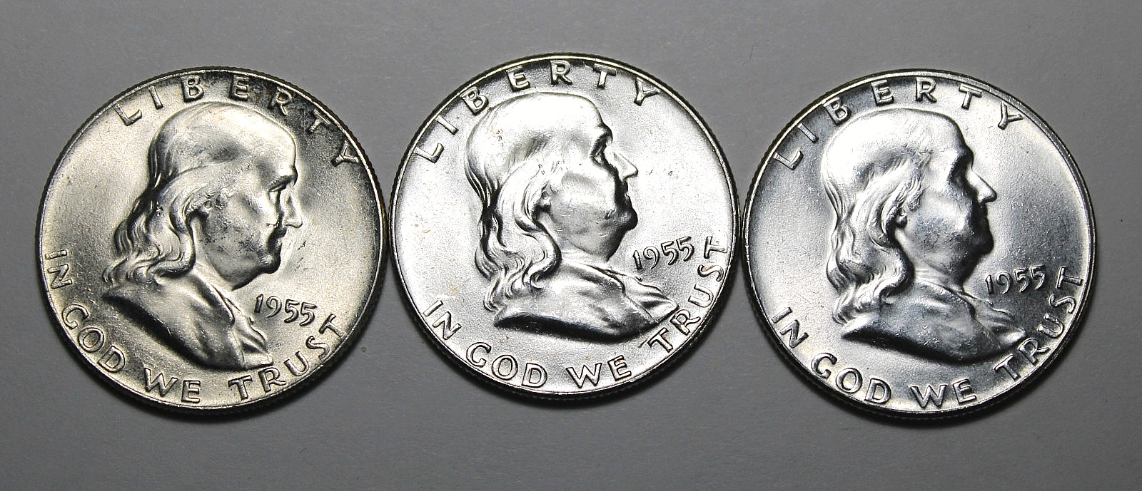 Group of 3, 1955 Franklin Half Dollars !!