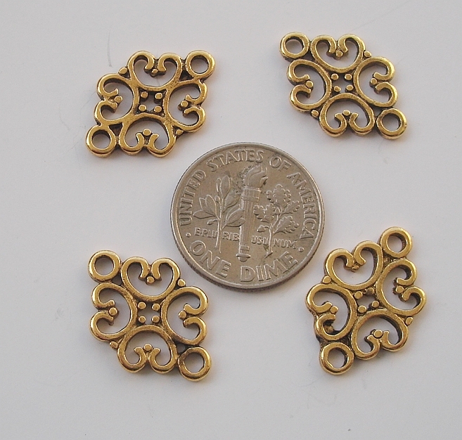 20pcs-Pendant Charm Connector Flower Antique Gold 12x19mm.