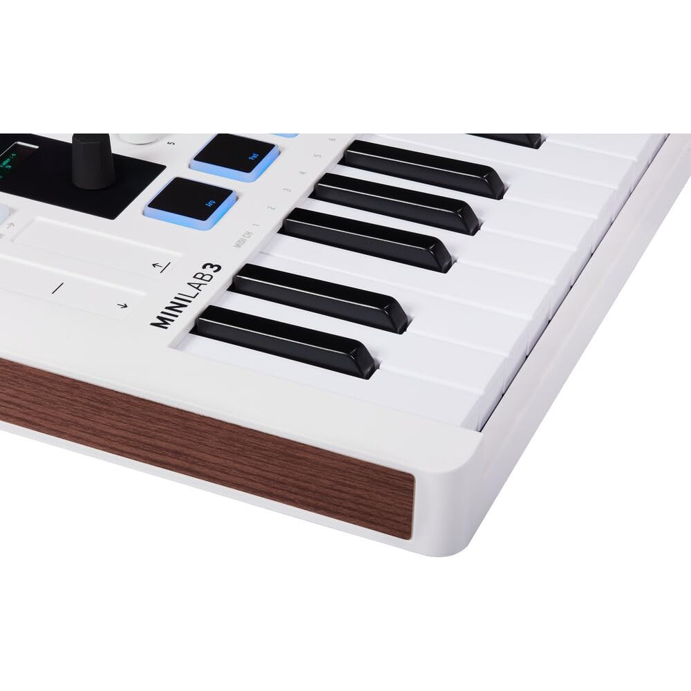 MiniLab 3 Compact MIDI Keyboard and Pad Controller | White Bundle with 6ft MIDI