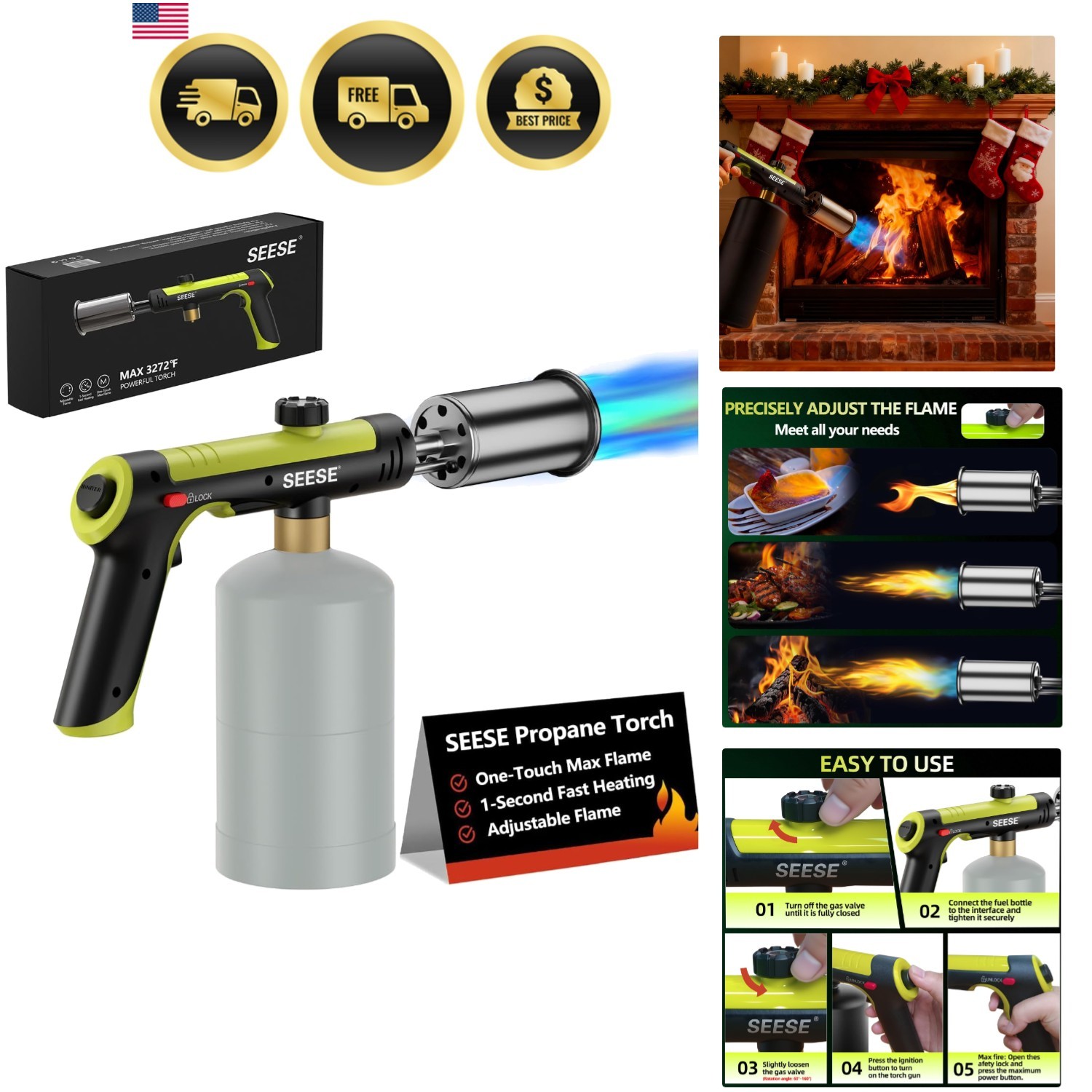 Powerful Propane Torch Gun,Kitchen Cooking Torch With One-Touch Max Fire, Cha...