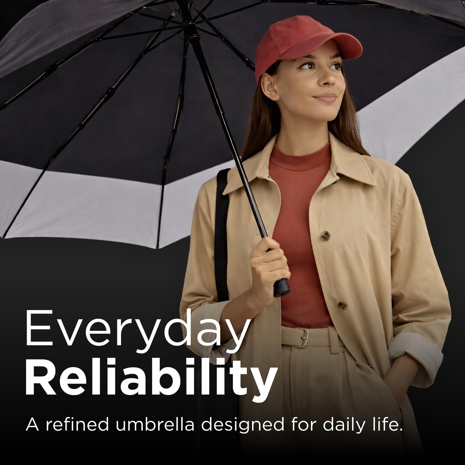 Travel Umbrella 46" Windproof Compact with Case & Strap - Portable for Active