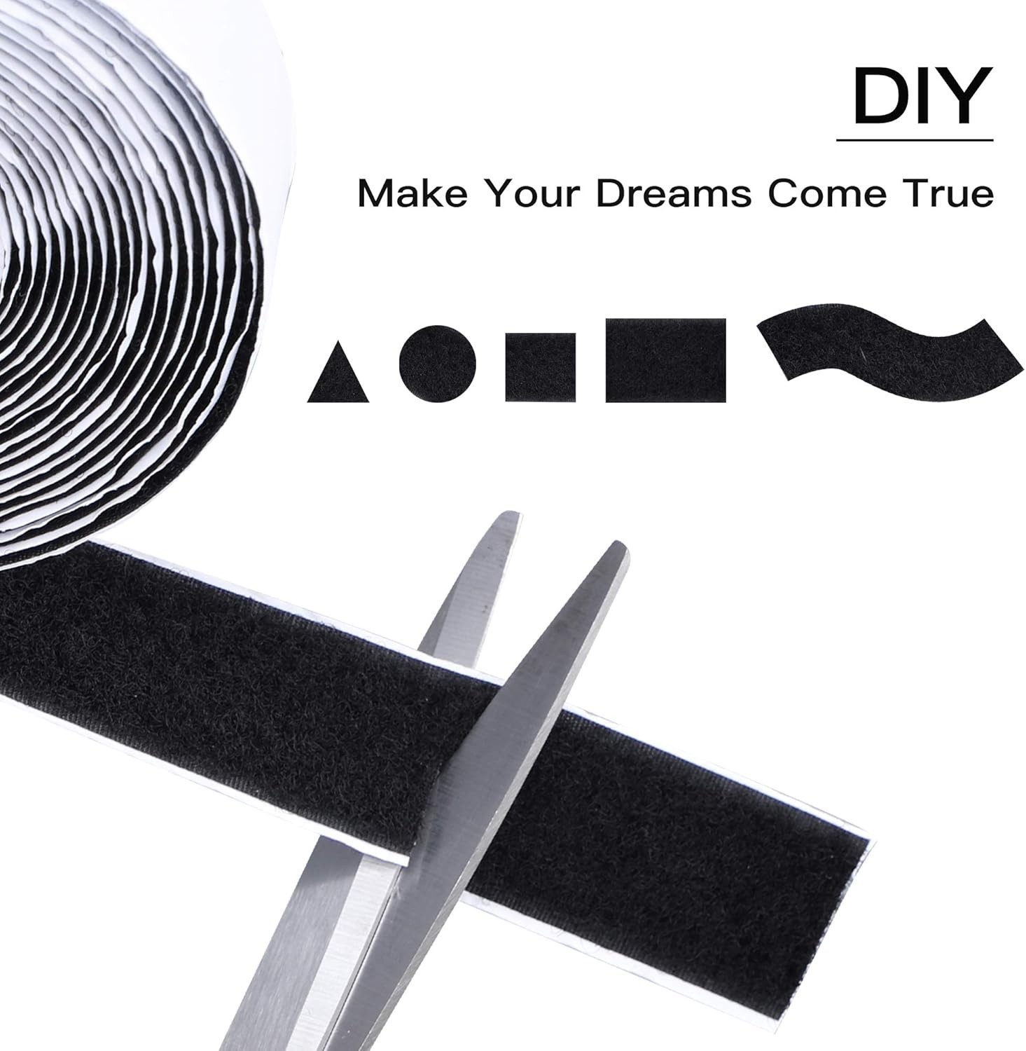 Versatile 16FT Hook and Loop Strips with Strong Adhesive - Black Nylon