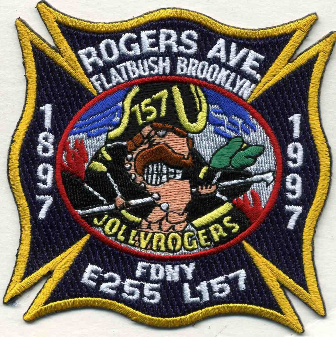 New York City  Ladder - 157  "Jollyrogers - Flatbush" (3.75" x 3.75") fire patch
