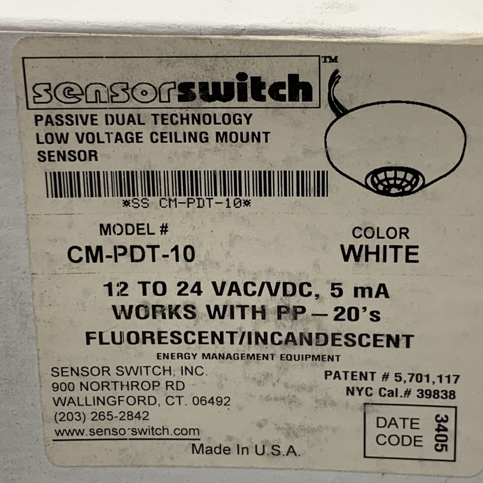 Sensor Switch CM-PDT-10 Passive Dual Technology Low Voltage Ceiling Mount Sensor