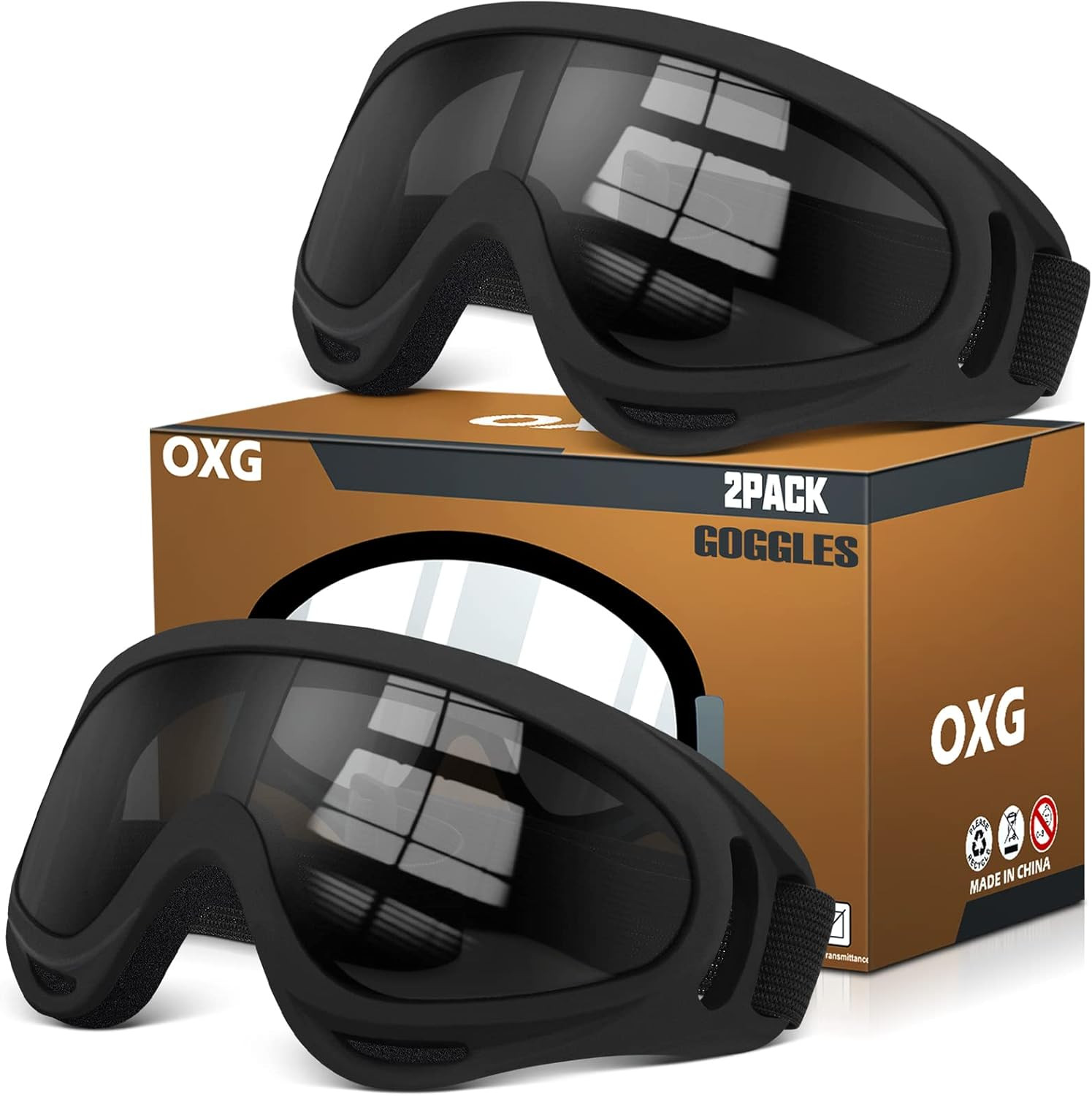 OXG 2 Pairs Motorcycle Goggles Fit Helmet, ATV Ski Goggles Anti-Uv Dustproof Win