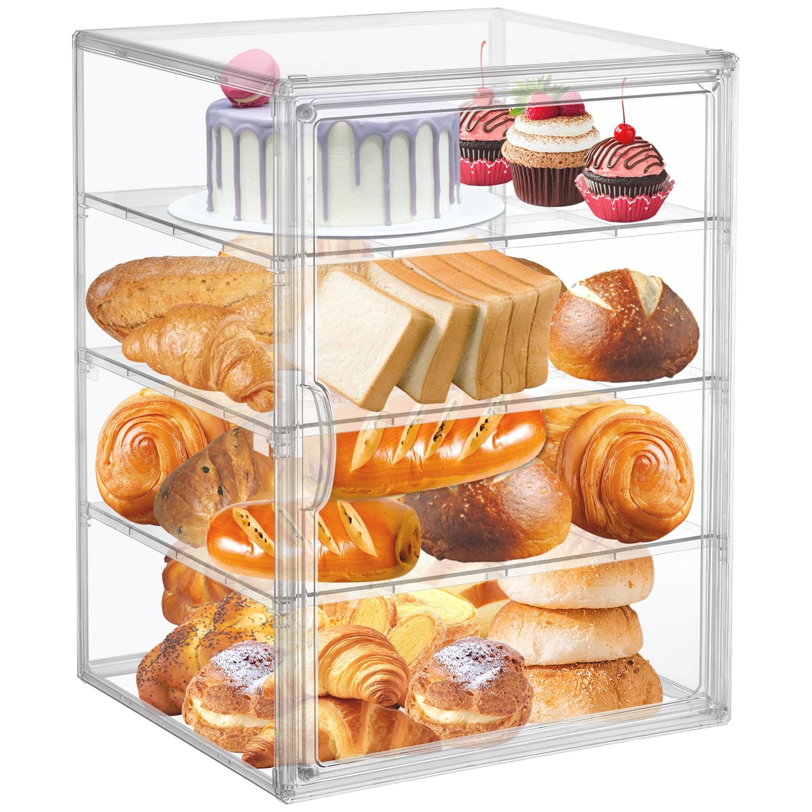 4 Layers Adjustable Clear Bread Storage Box for Kitchen Countertop Large