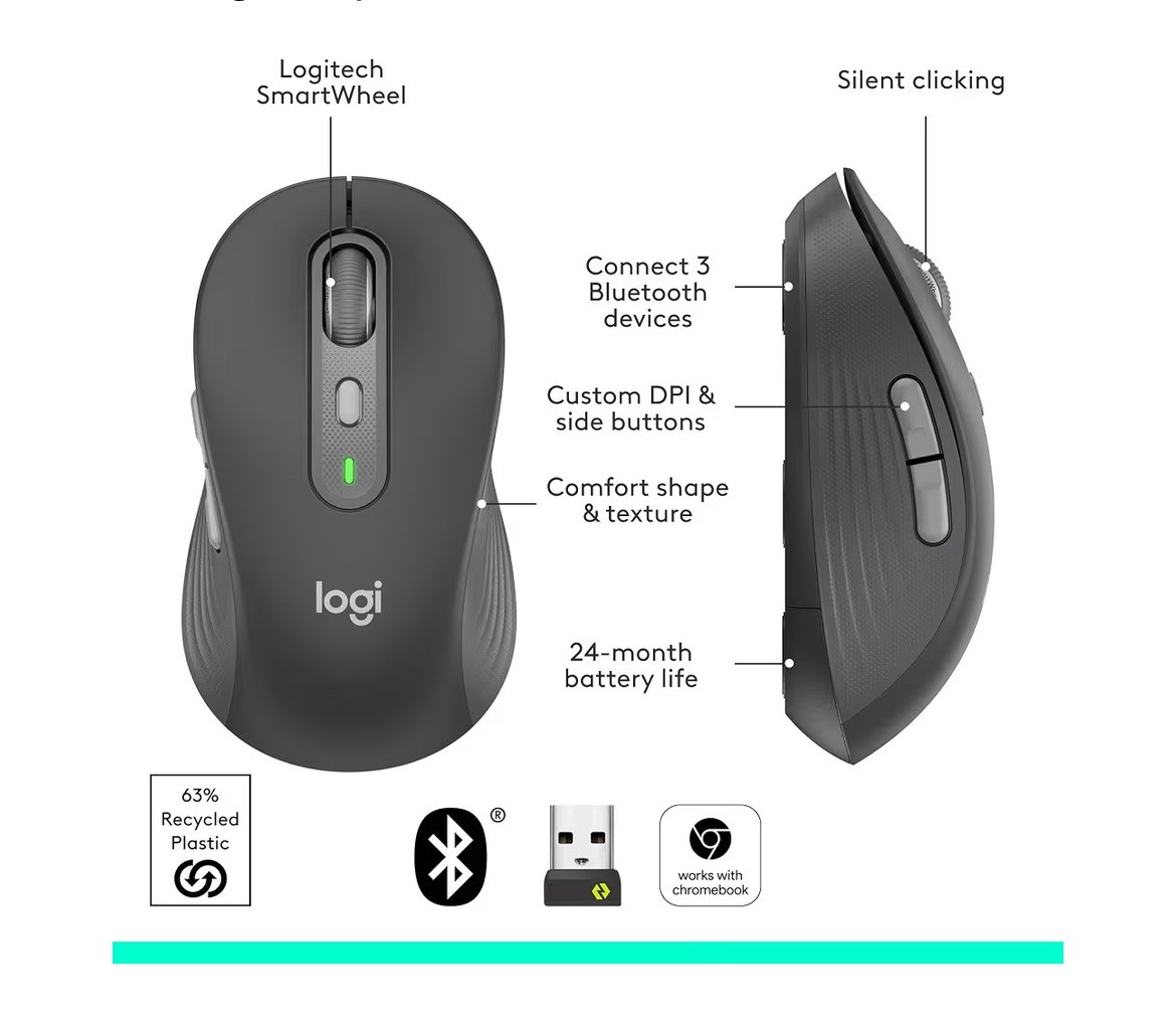 Logitech Signature plus M750 L Wireless Mouse - for Large Hands, Smartwheel, Blu