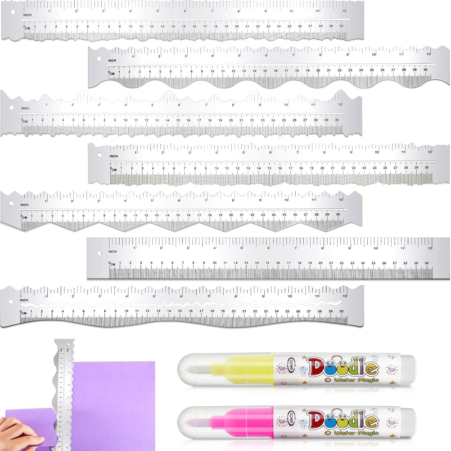 Henoyso 7 Pcs Metal Paper Tearing Ruler Deckle Edge Craft Stainless Steel...