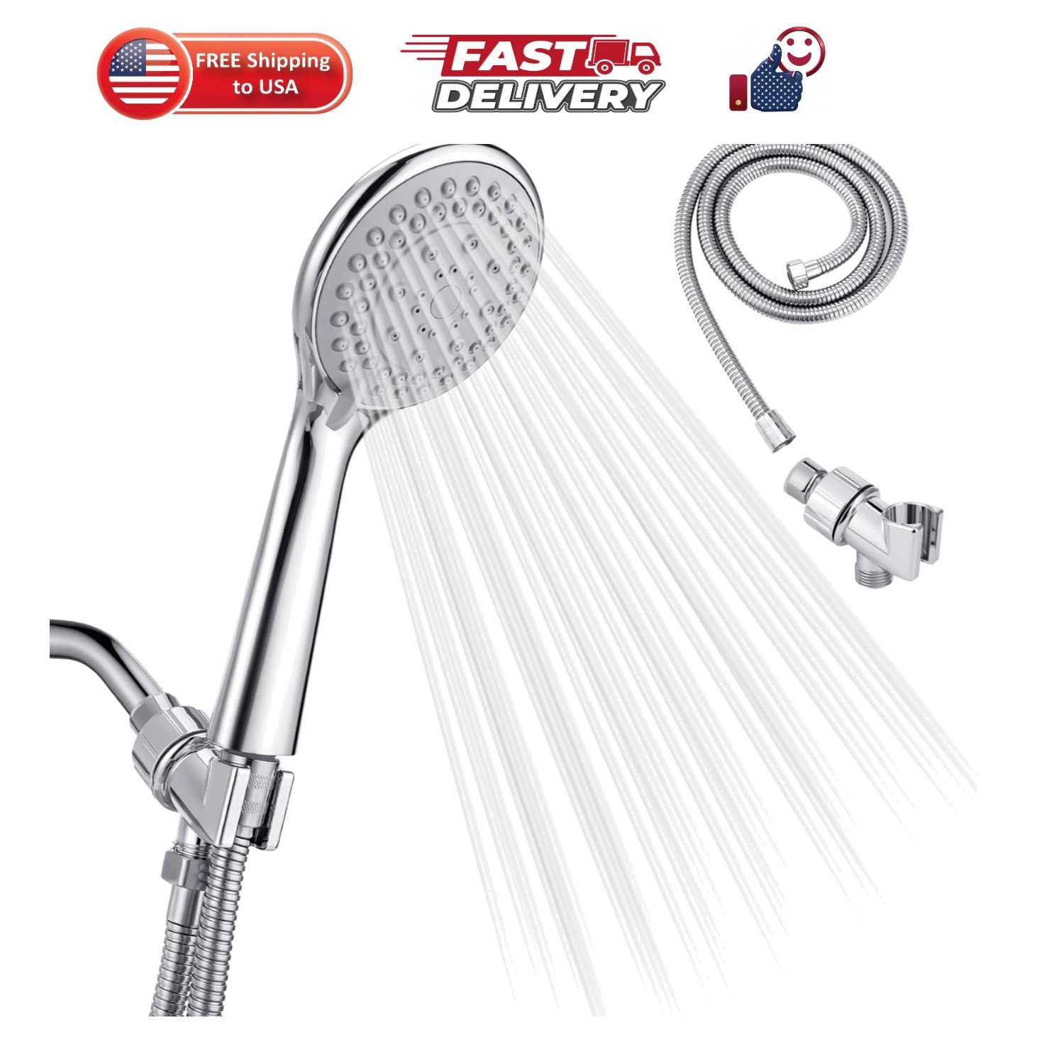 Detachable Handheld Shower Head with Hose - High pressure 5 Functions Showerh...