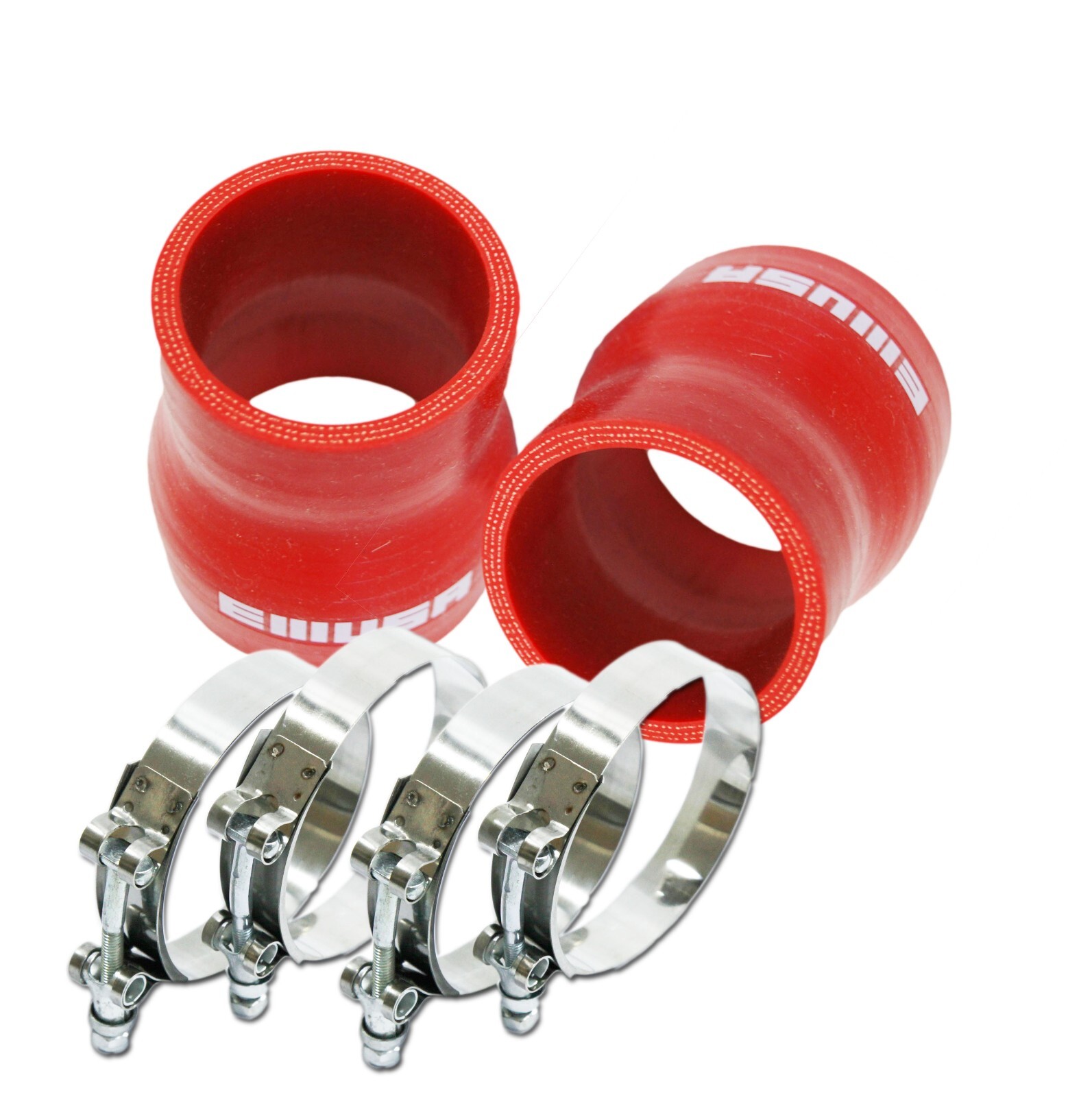 4 PLY Reinforced RED 2xStraight Silicone Hose 2.25" to 2.75" ID w/ 4xSS T Clamps