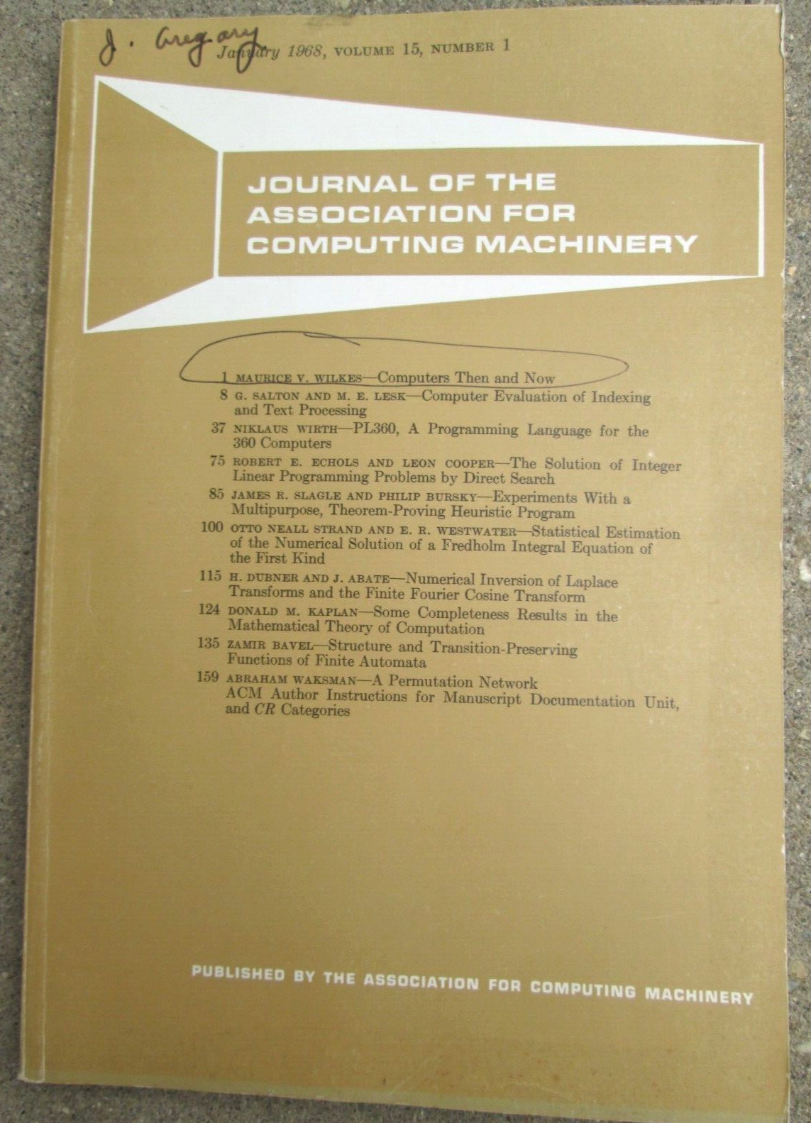 Journal of the Association for Computing Machinery Jan. 1968 Vol. 15 No. 1