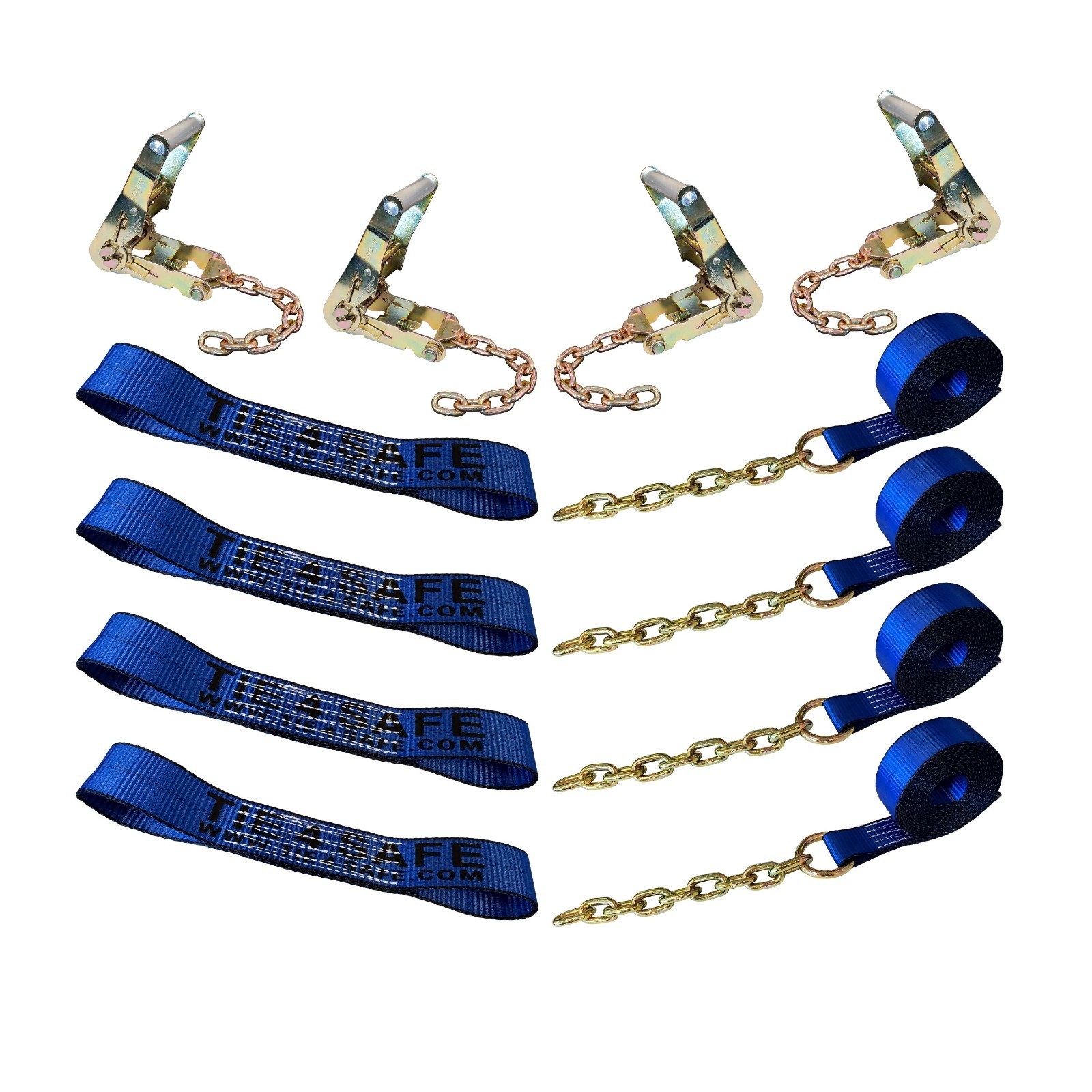 USA Custom Made 8 Point Rollback Vehicle Tie Down System w/Chain End Towing Blue