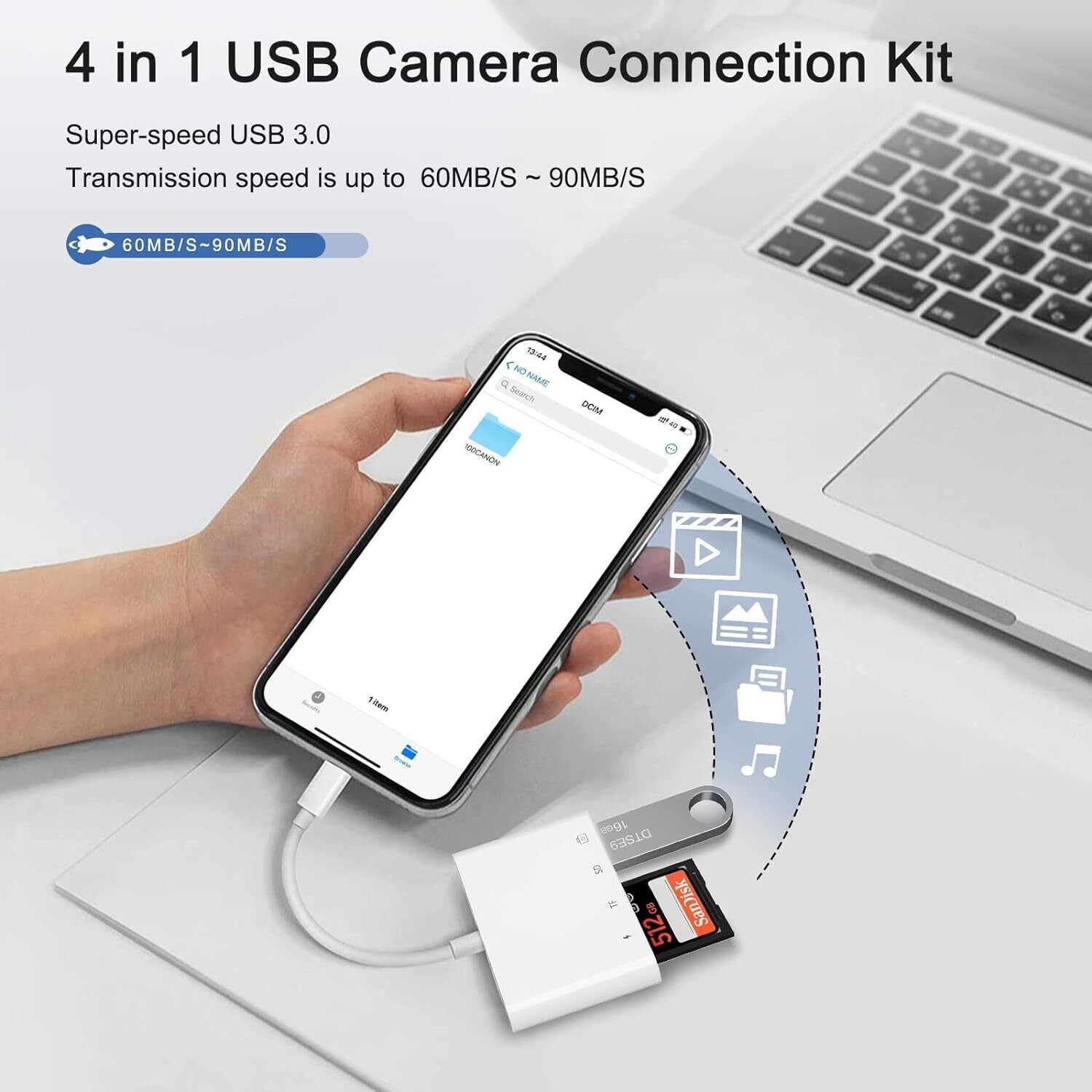 SD TF Card Reader for iPhone, 4 in 1 Micro SD/SD Card Reader to iPhone Adapter