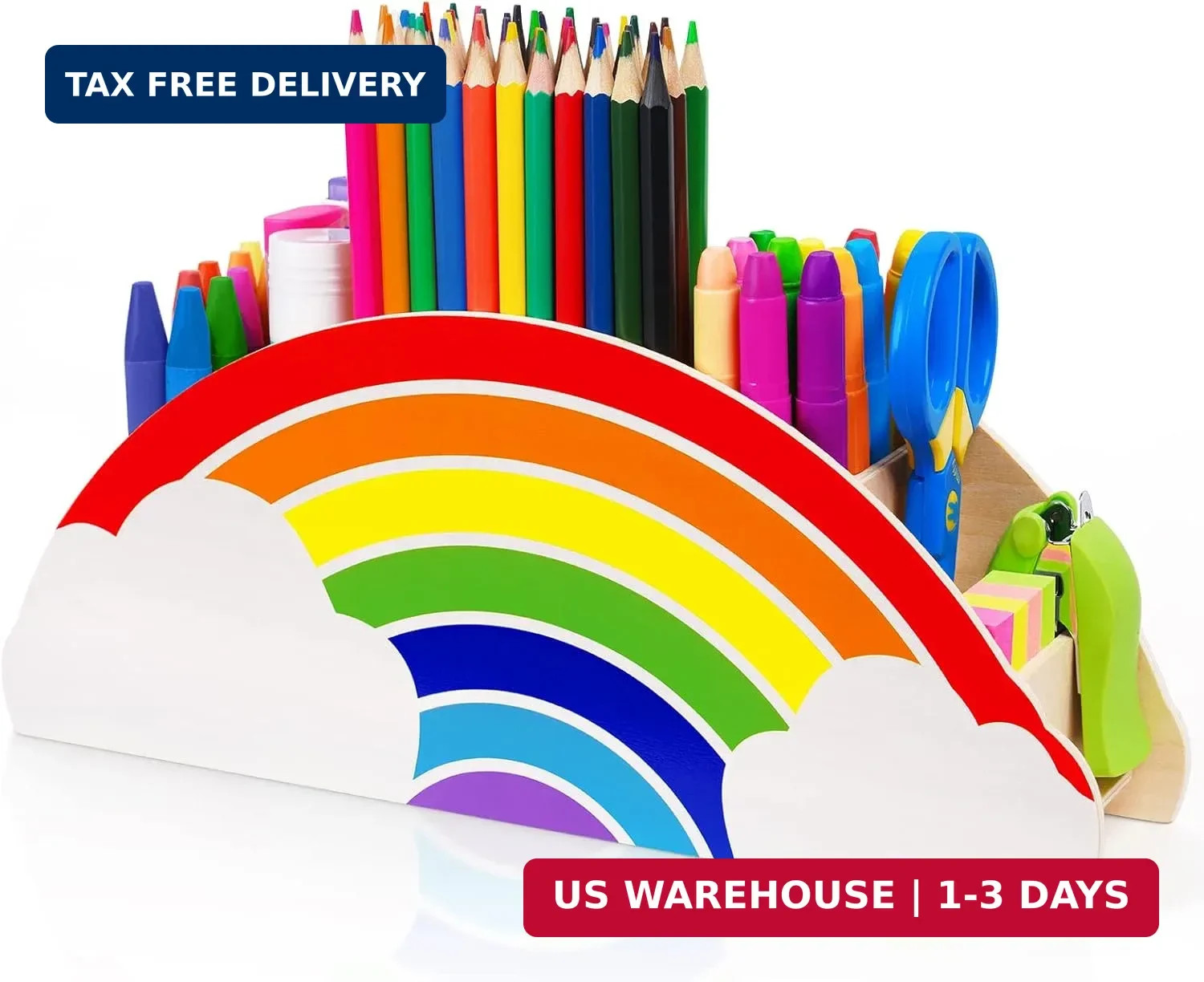 GAMENOTE Rainbow Wooden Desk Organizer Natural Wood No Smell Childfriendly Cute