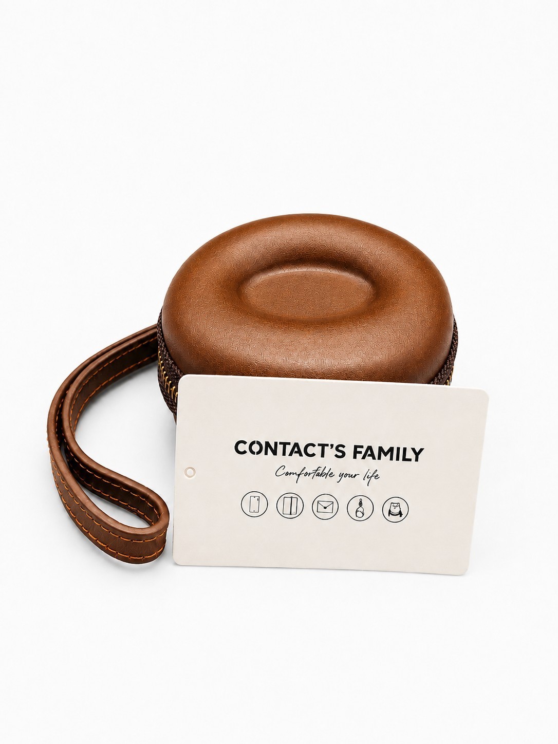 Genuine Leather Single Watch Case Donut Shape - Brown (Color)